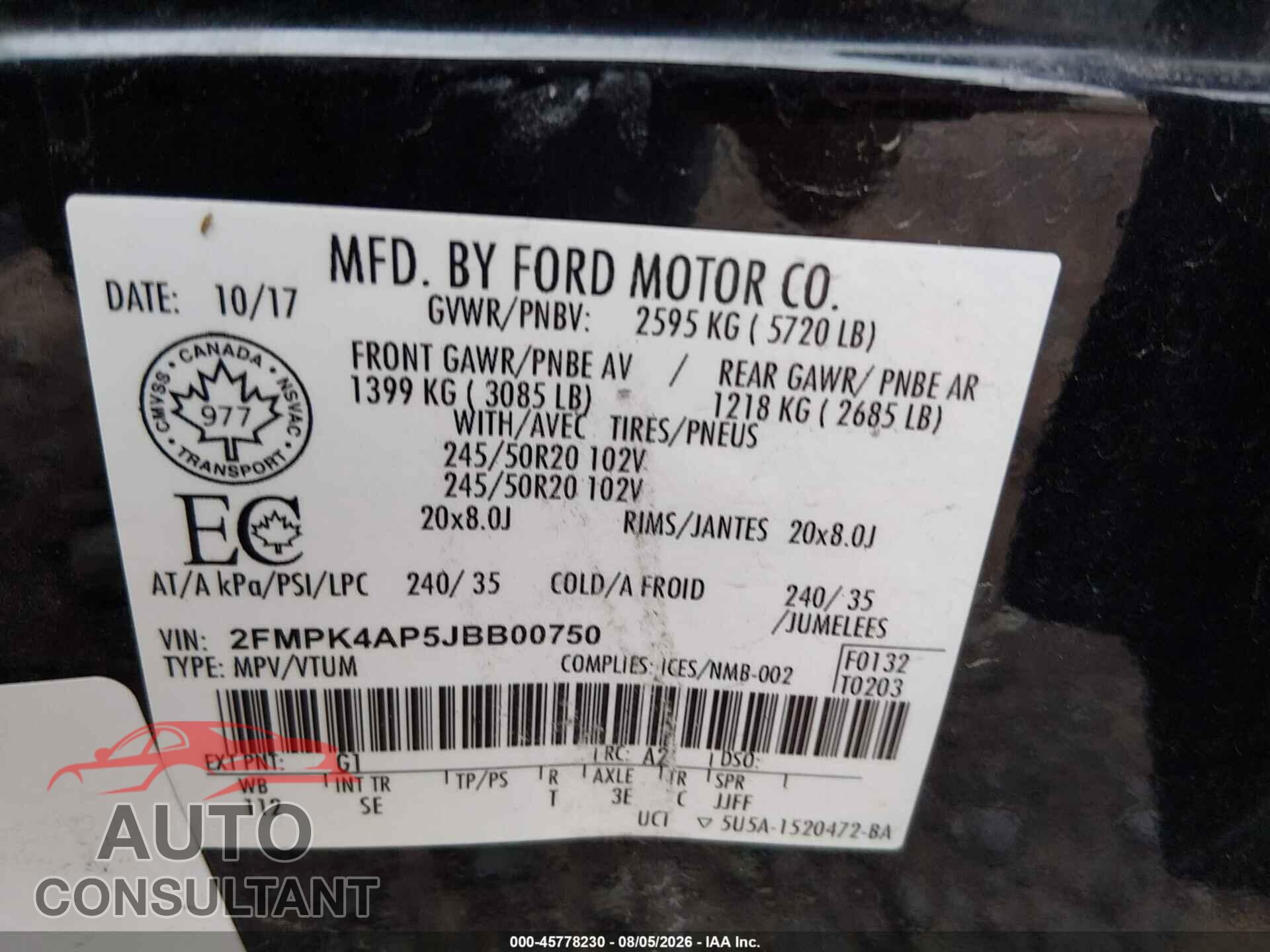FORD EDGE 2018 - 2FMPK4AP5JBB00750