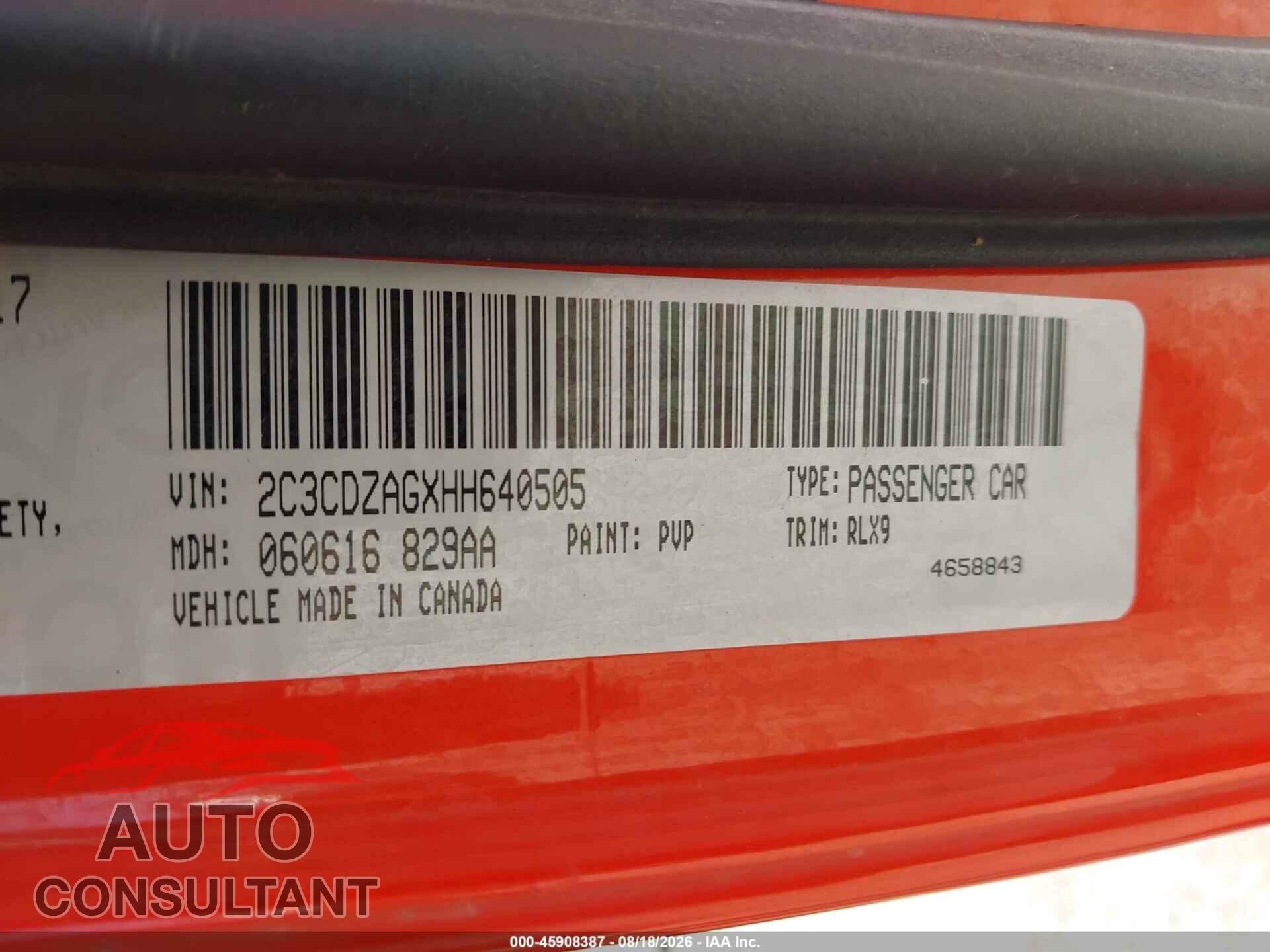 DODGE CHALLENGER 2017 - 2C3CDZAGXHH640505