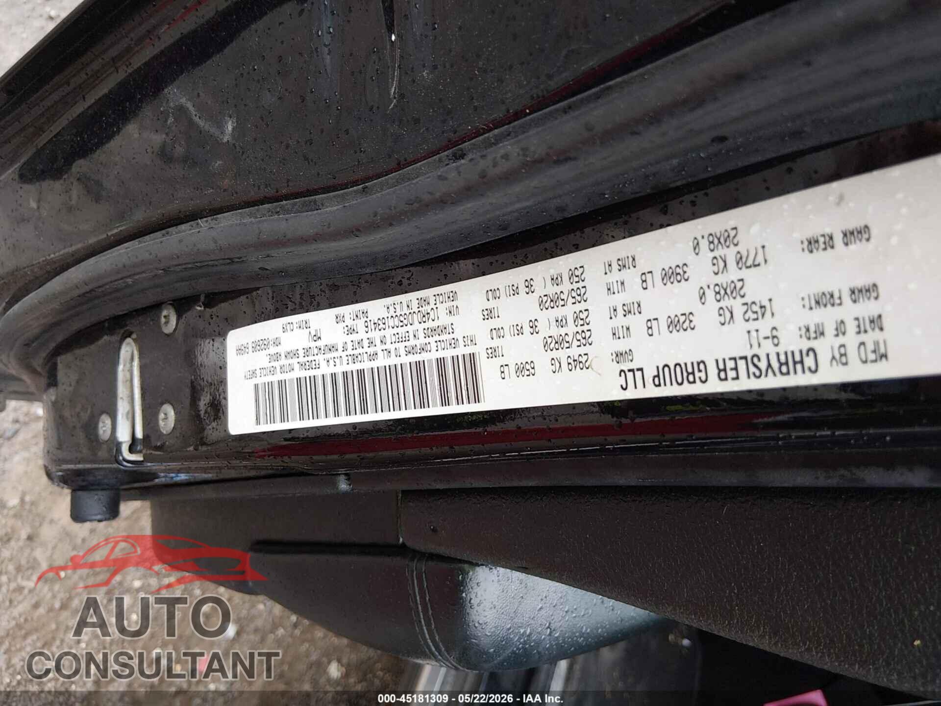 DODGE DURANGO 2012 - 1C4RDJDG5CC163416