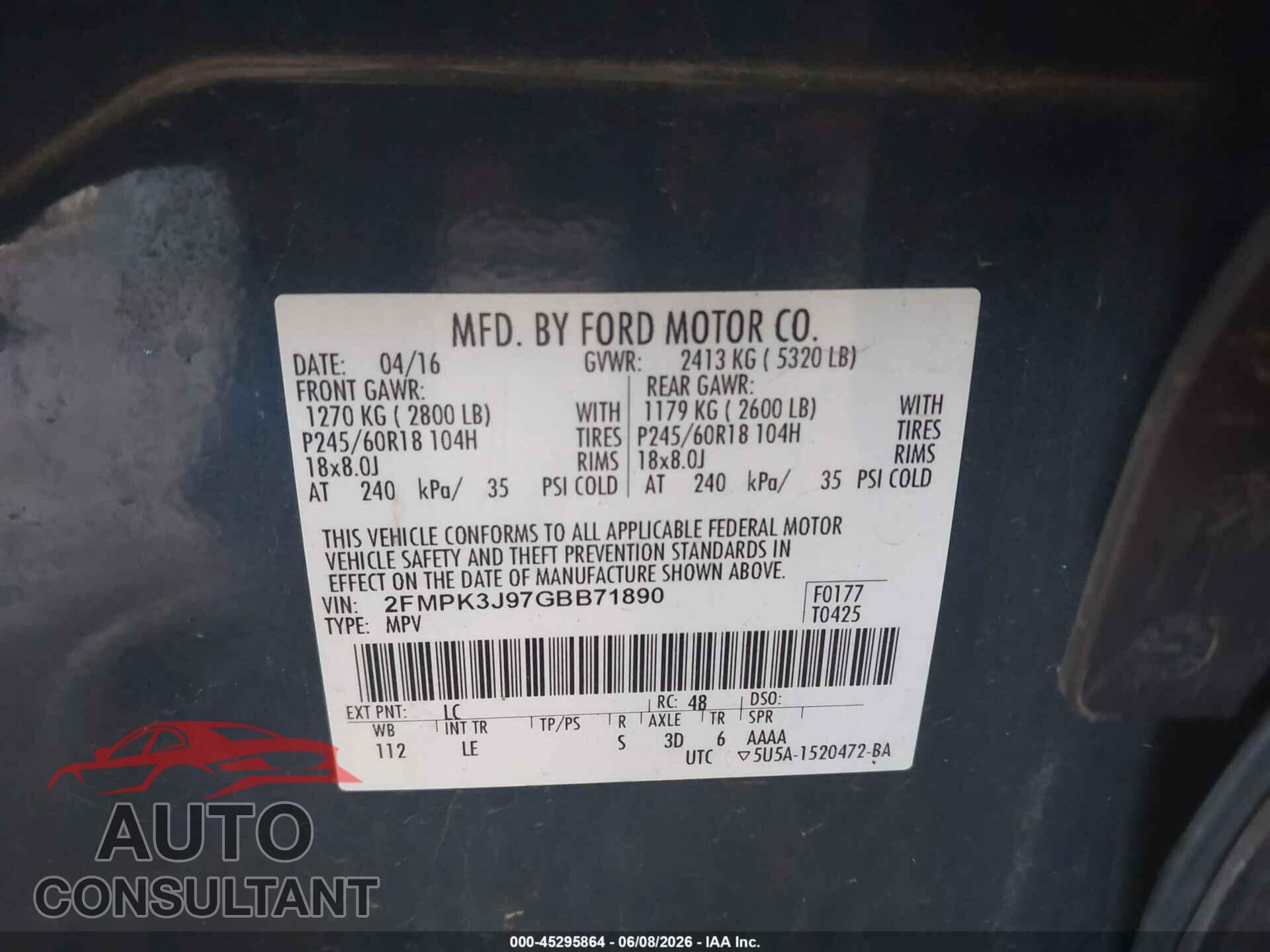 FORD EDGE 2016 - 2FMPK3J97GBB71890