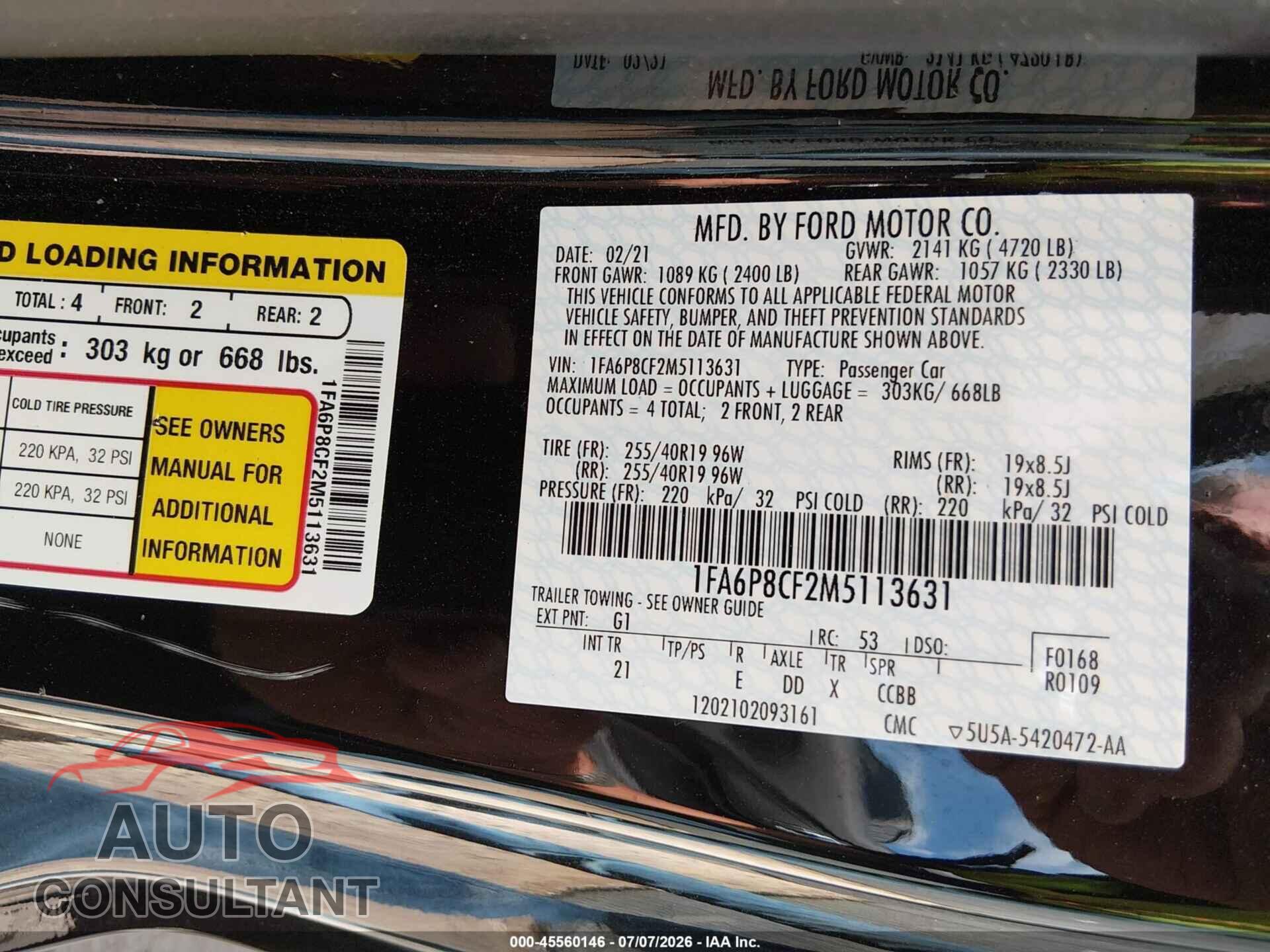 FORD MUSTANG 2021 - 1FA6P8CF2M5113631