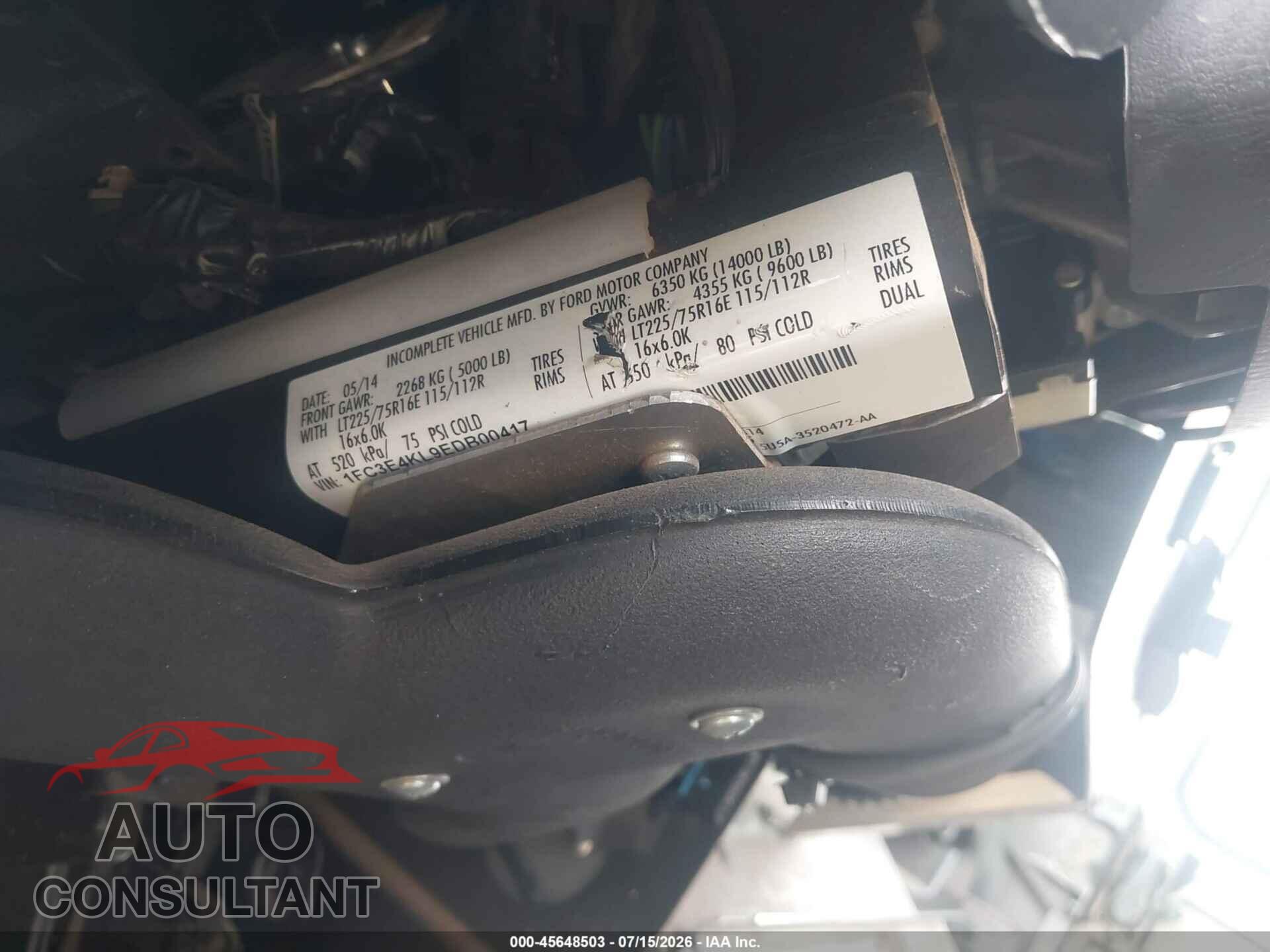 FORD E-450 STRIPPED 2014 - 1FC3E4KL9EDB00417