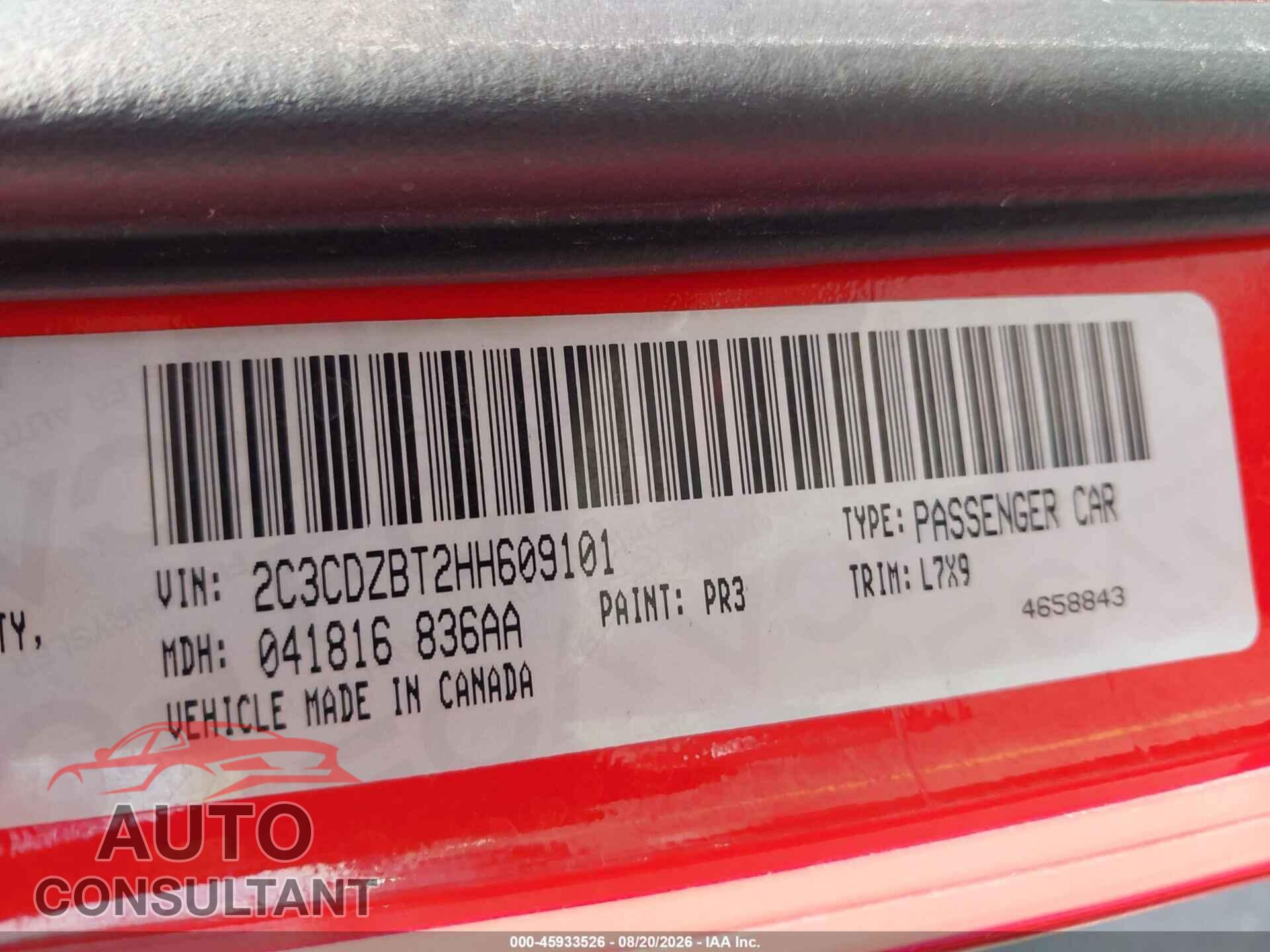 DODGE CHALLENGER 2017 - 2C3CDZBT2HH609101