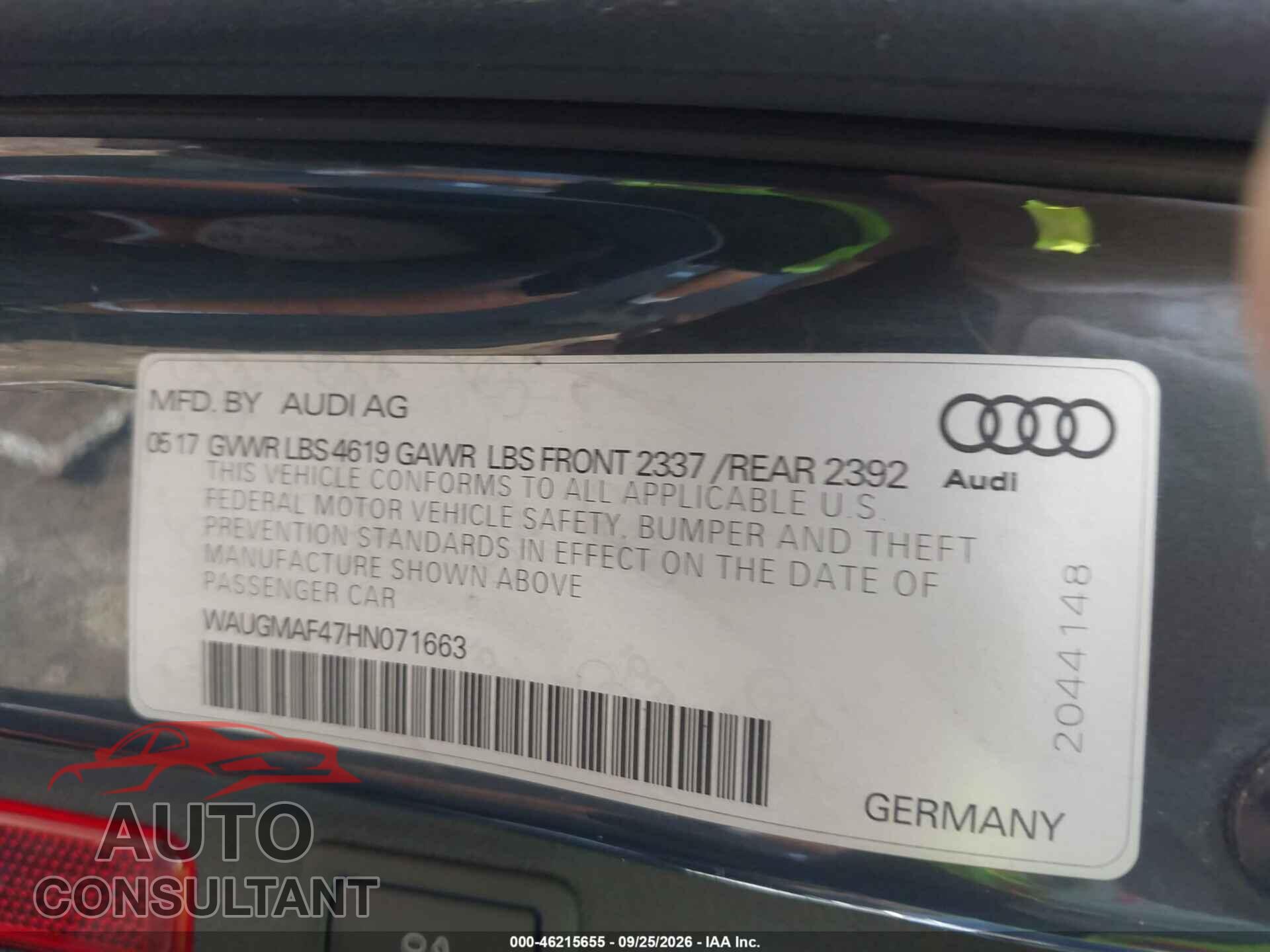 AUDI A4 2017 - WAUGMAF47HN071663