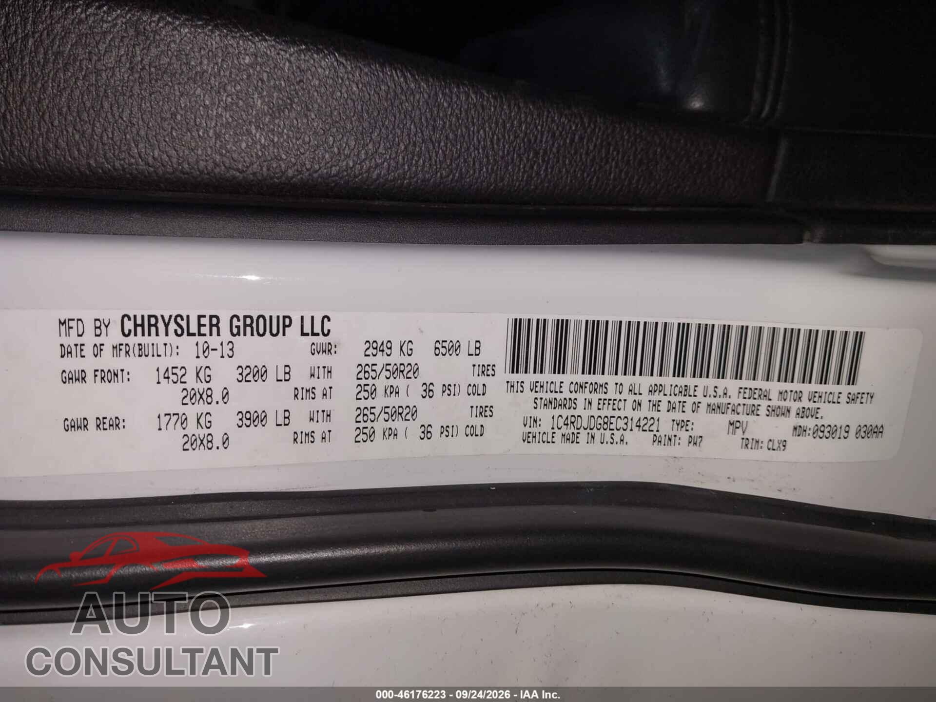 DODGE DURANGO 2014 - 1C4RDJDG8EC314221
