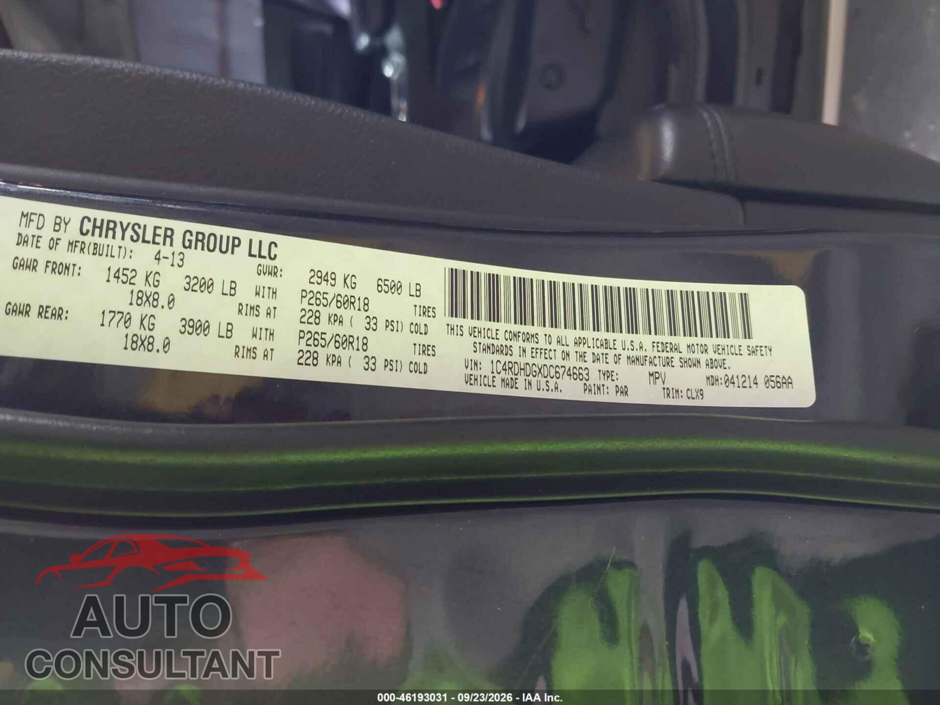 DODGE DURANGO 2013 - 1C4RDHDGXDC674663