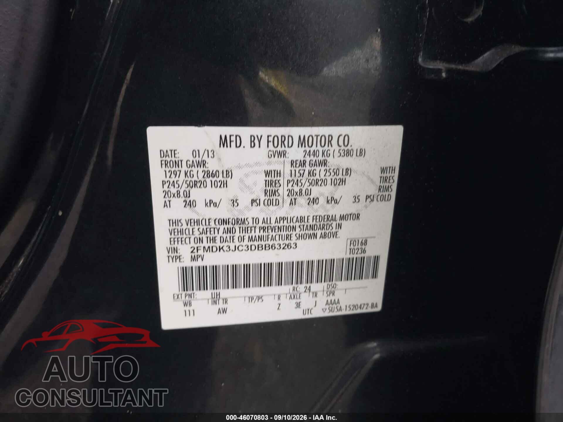 FORD EDGE 2013 - 2FMDK3JC3DBB63263