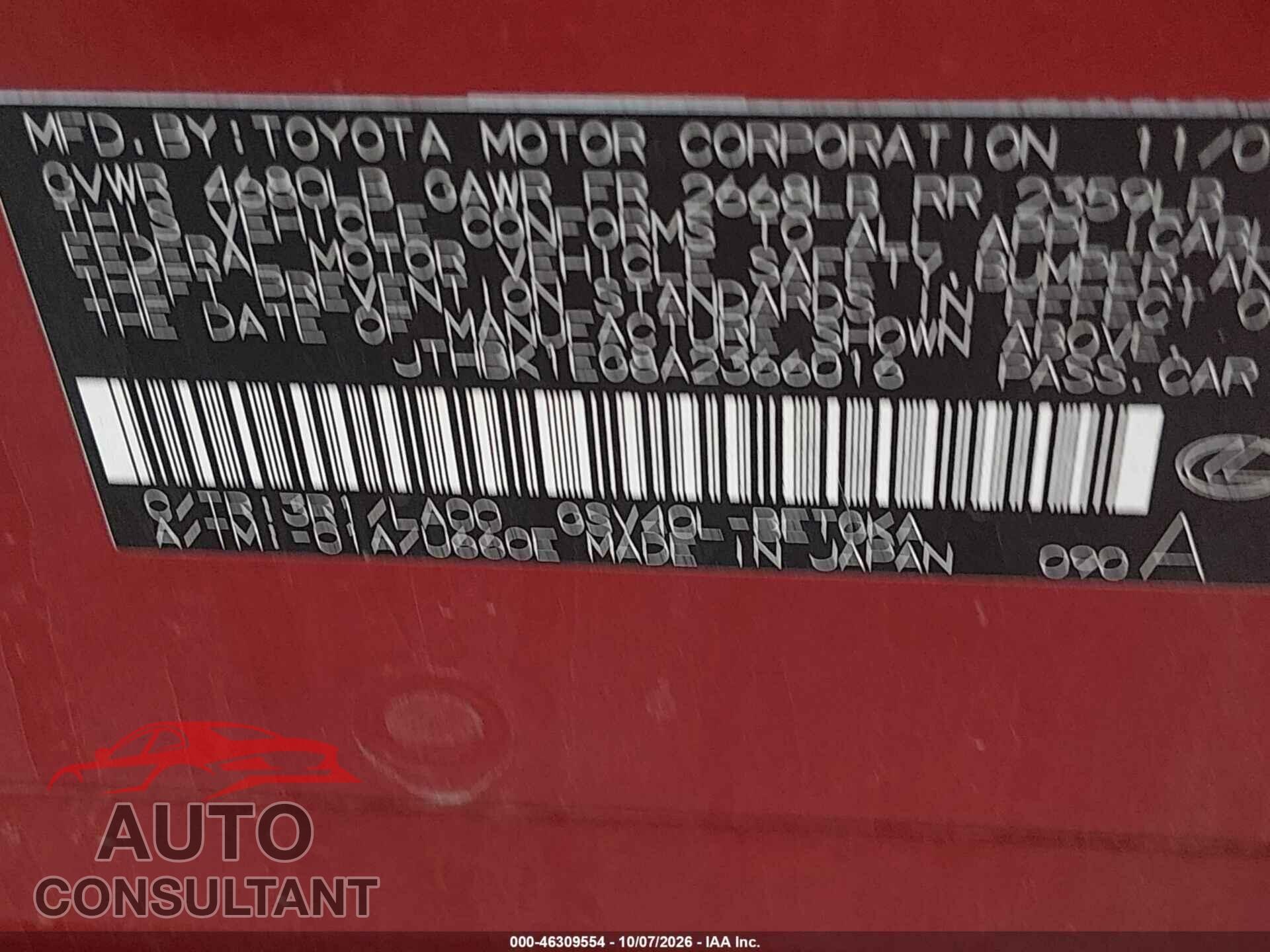 LEXUS ES 350 2010 - JTHBK1EG8A2366016