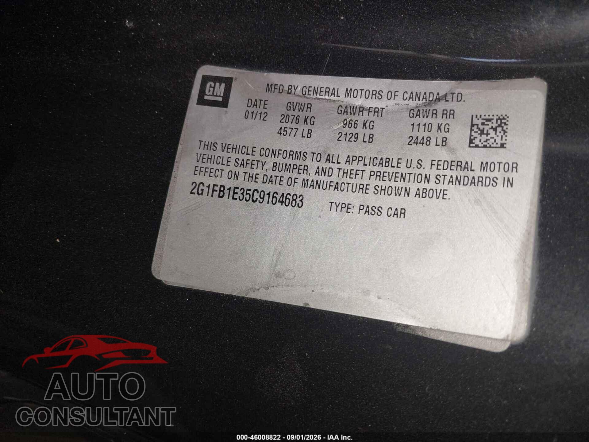 CHEVROLET CAMARO 2012 - 2G1FB1E35C9164683