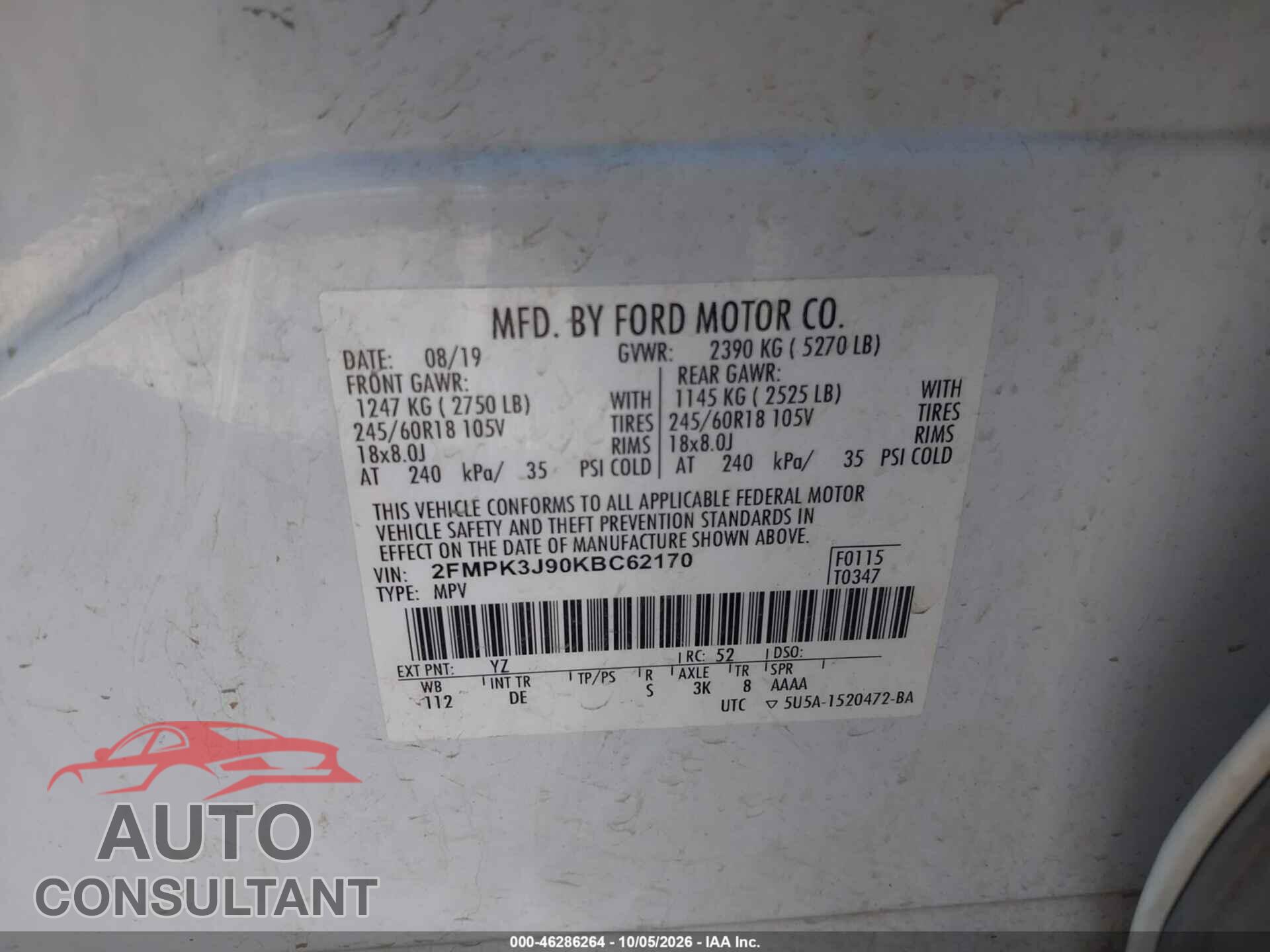 FORD EDGE 2019 - 2FMPK3J90KBC62170