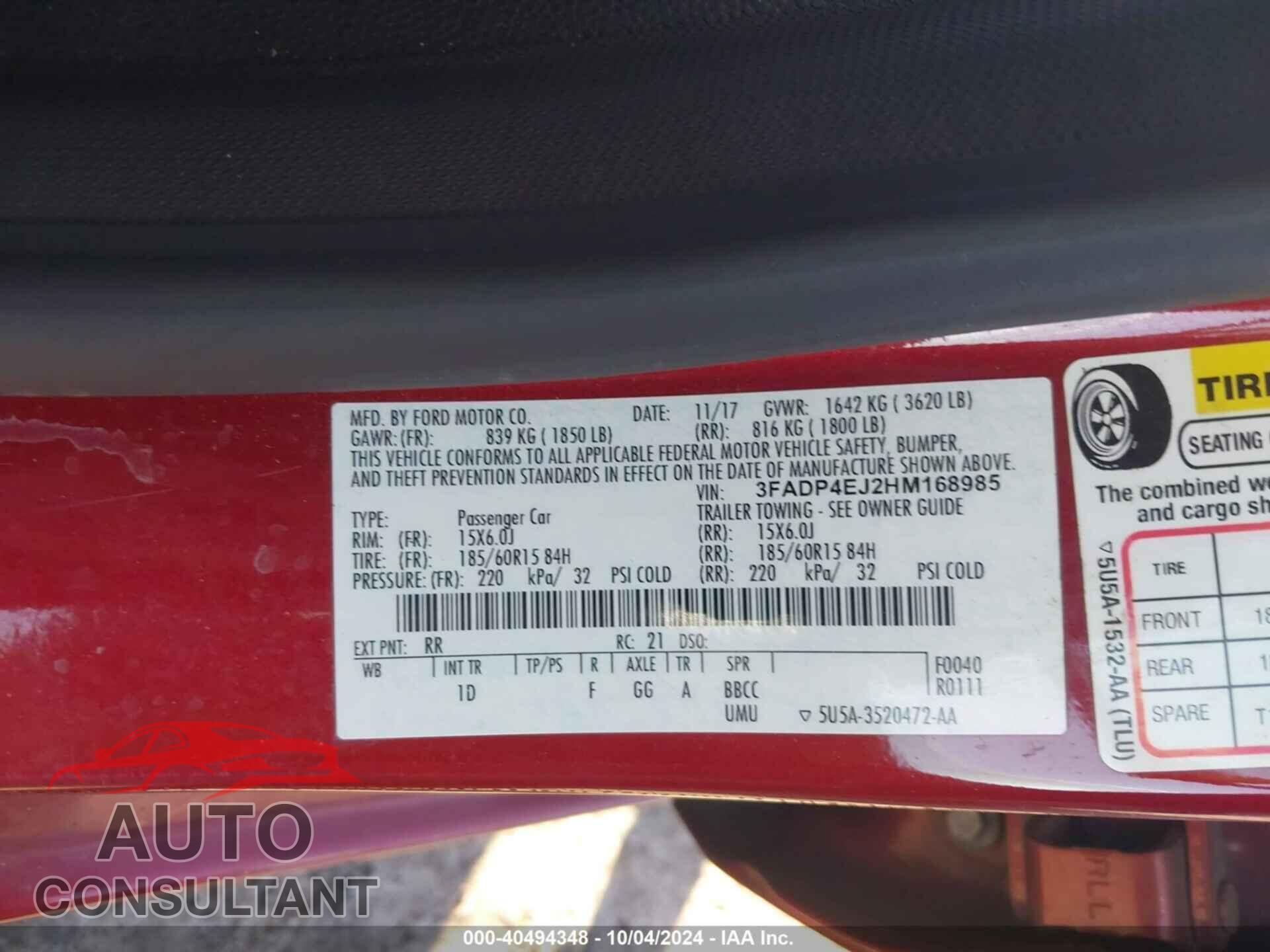 FORD FIESTA 2017 - 3FADP4EJ2HM168985