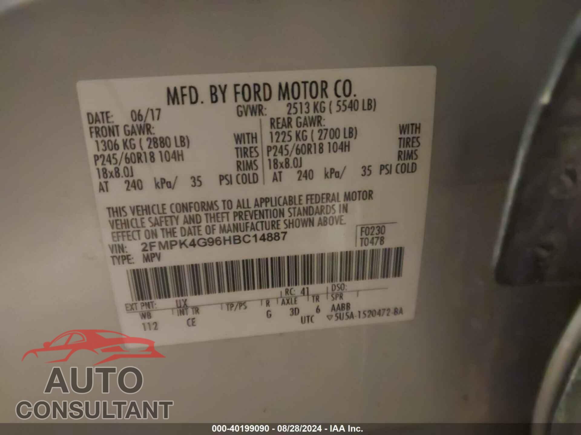 FORD EDGE 2017 - 2FMPK4G96HBC14887