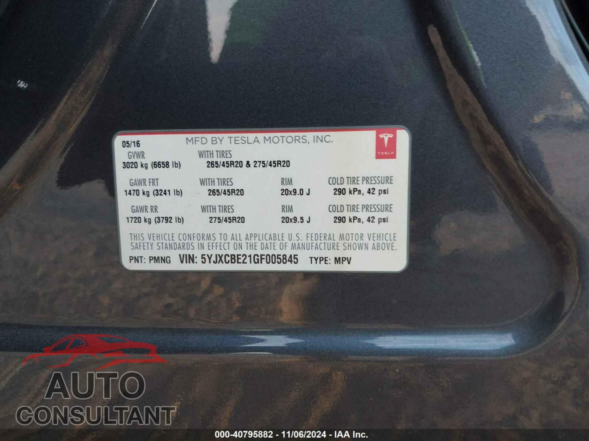 TESLA MODEL X 2016 - 5YJXCBE21GF005845