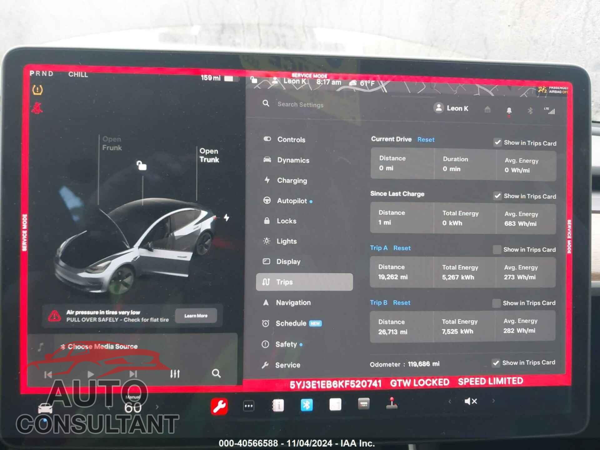 TESLA MODEL 3 2019 - 5YJ3E1EB6KF520741
