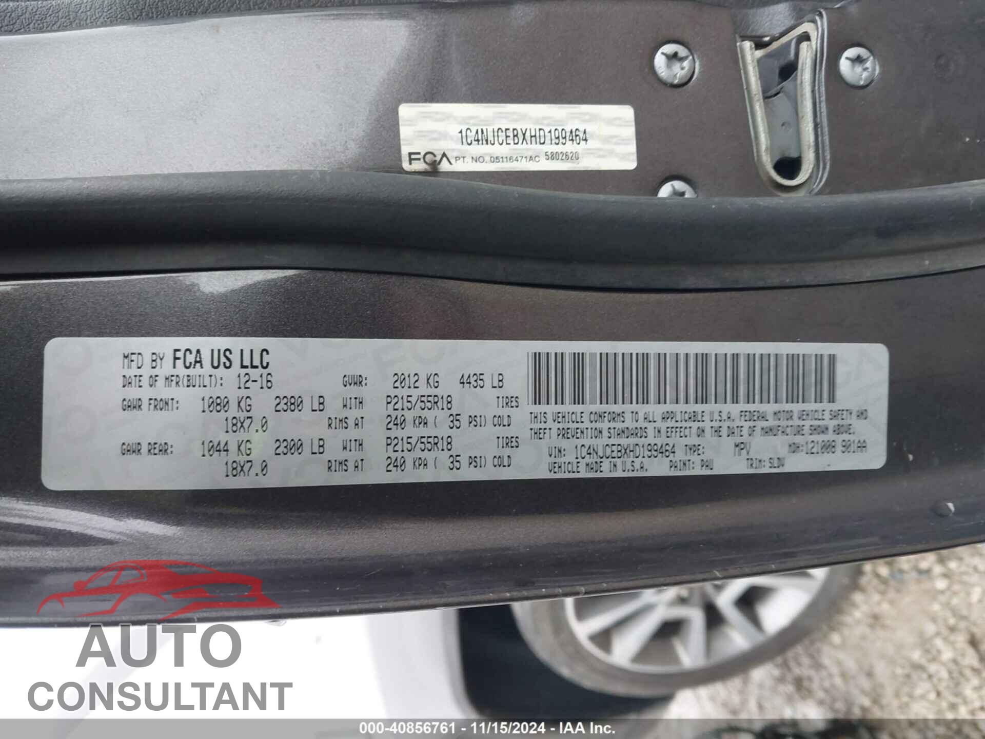 JEEP COMPASS 2017 - 1C4NJCEBXHD199464