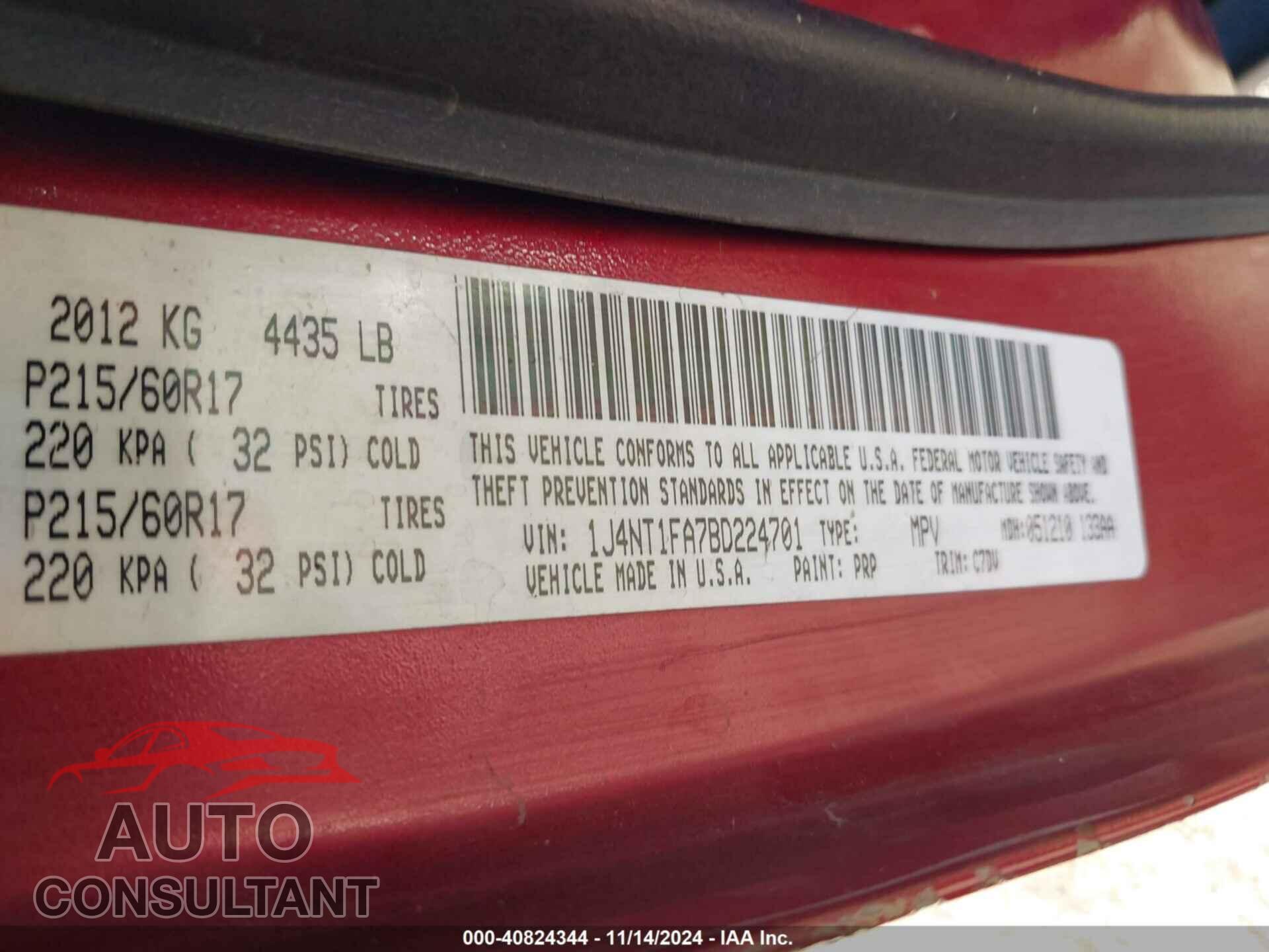 JEEP COMPASS 2011 - 1J4NT1FA7BD224701