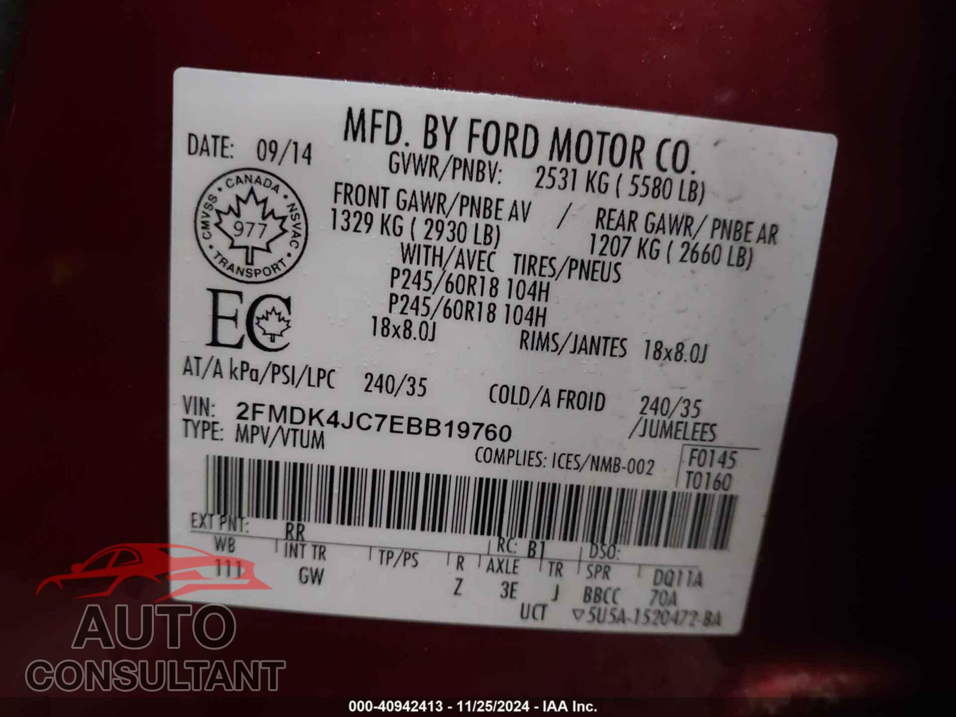 FORD EDGE 2014 - 2FMDK4JC7EBB19760