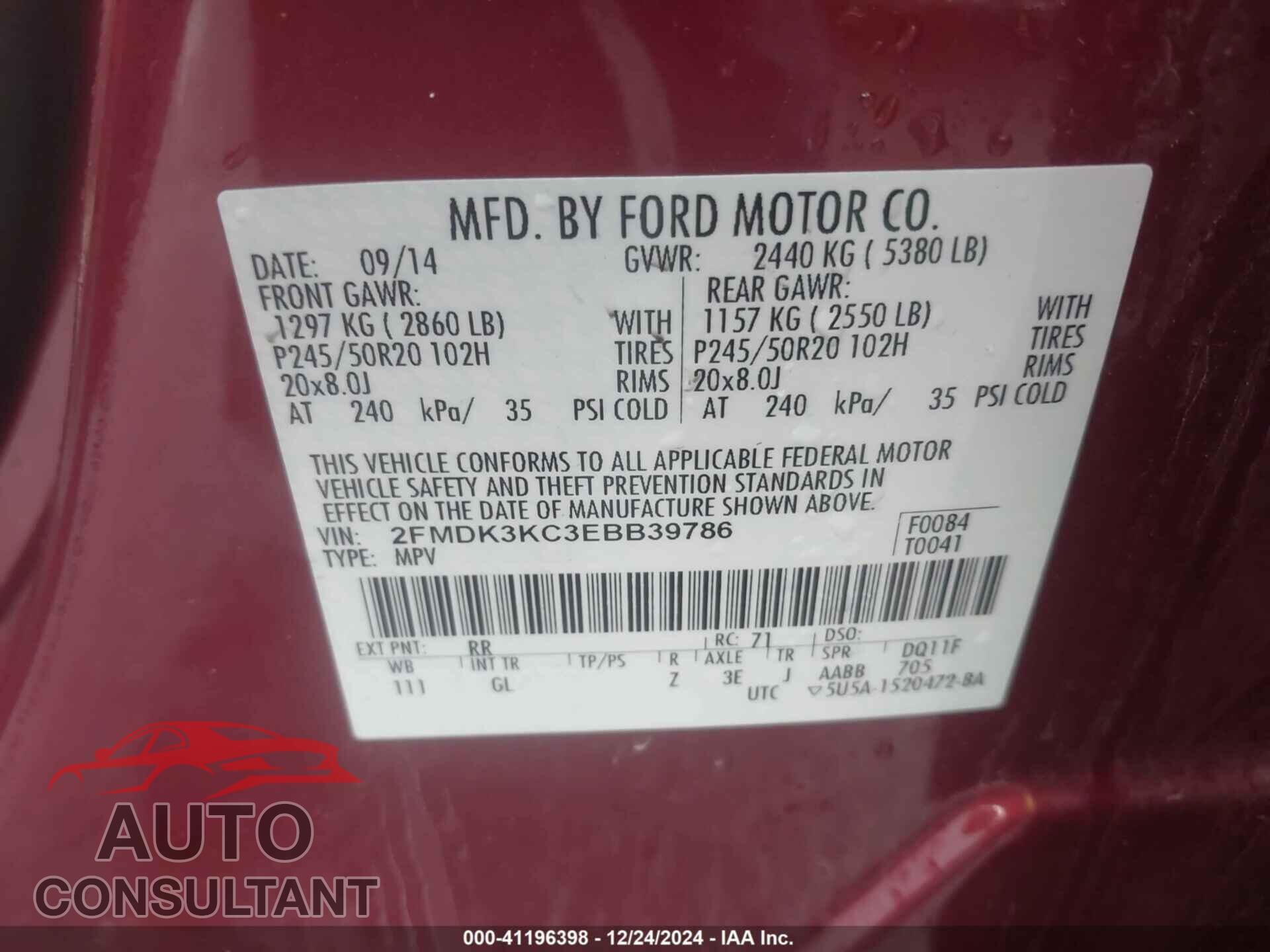 FORD EDGE 2014 - 2FMDK3KC3EBB39786