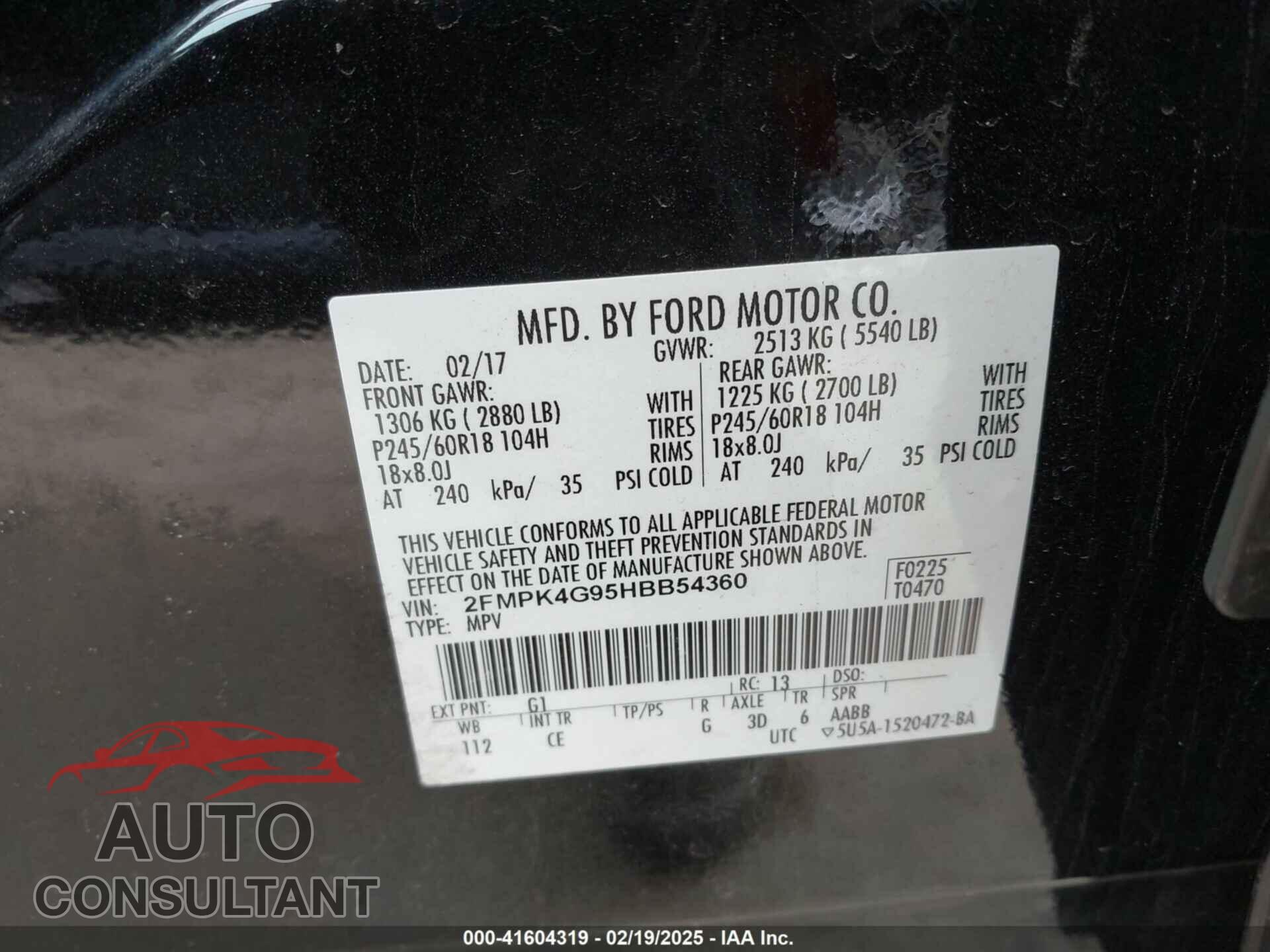 FORD EDGE 2017 - 2FMPK4G95HBB54360