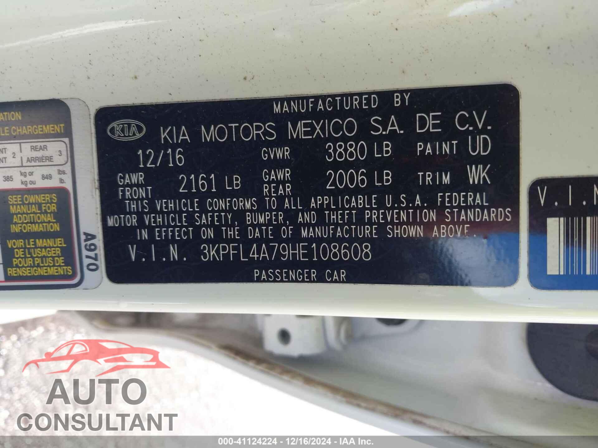KIA FORTE 2017 - 3KPFL4A79HE108608