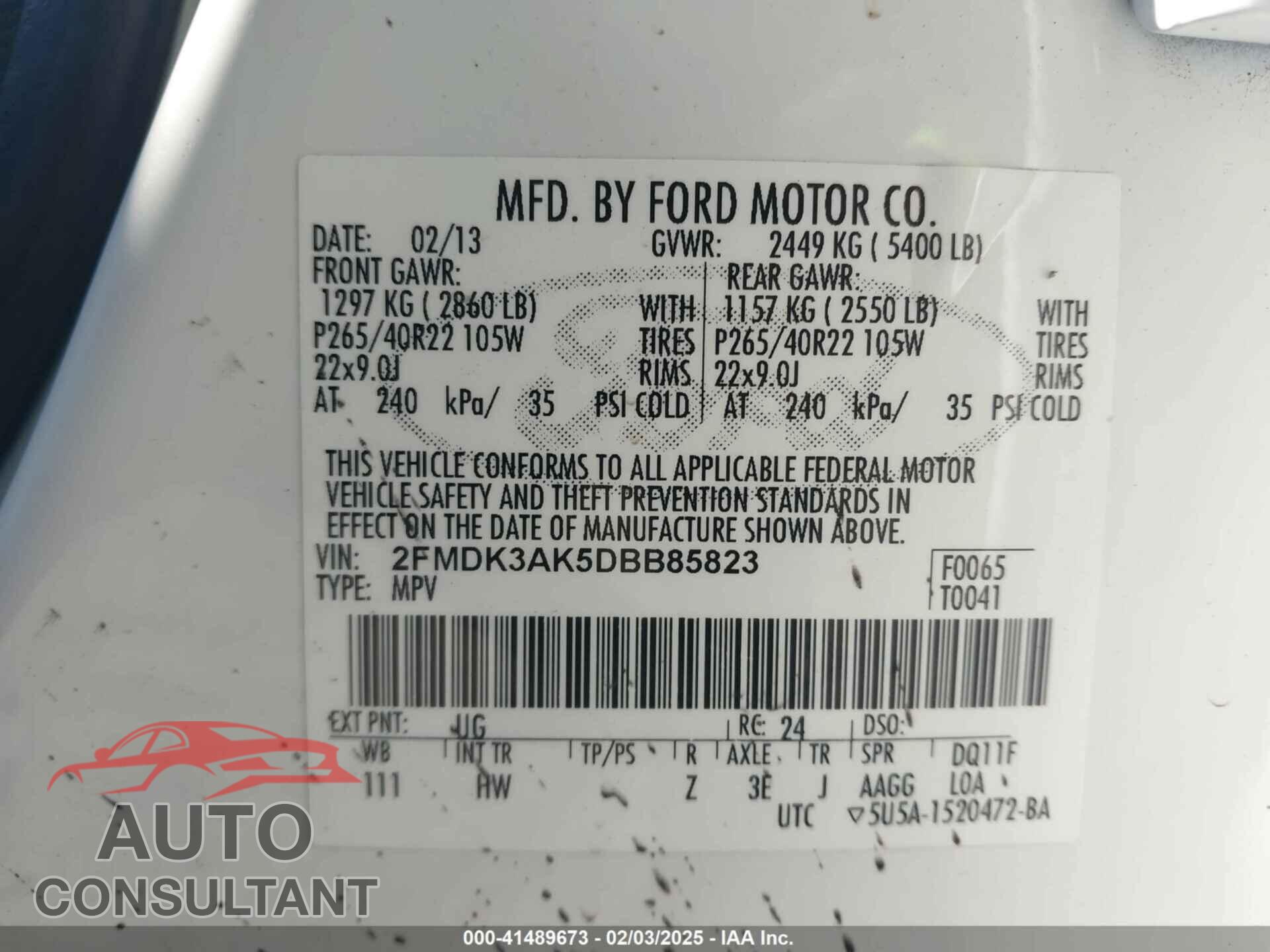 FORD EDGE 2013 - 2FMDK3AK5DBB85823