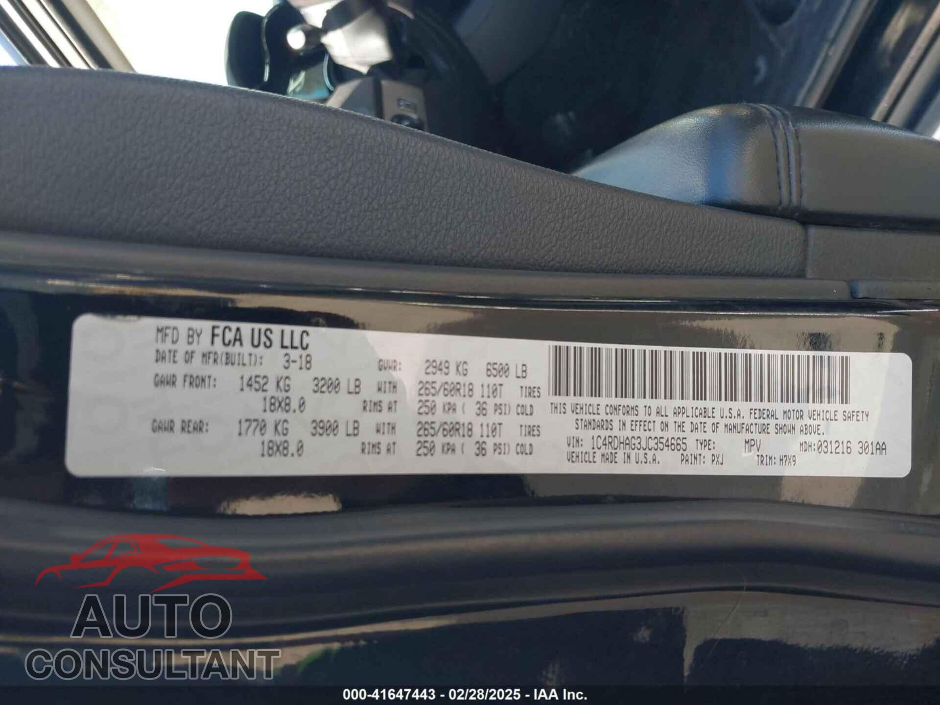 DODGE DURANGO 2018 - 1C4RDHAG3JC354665