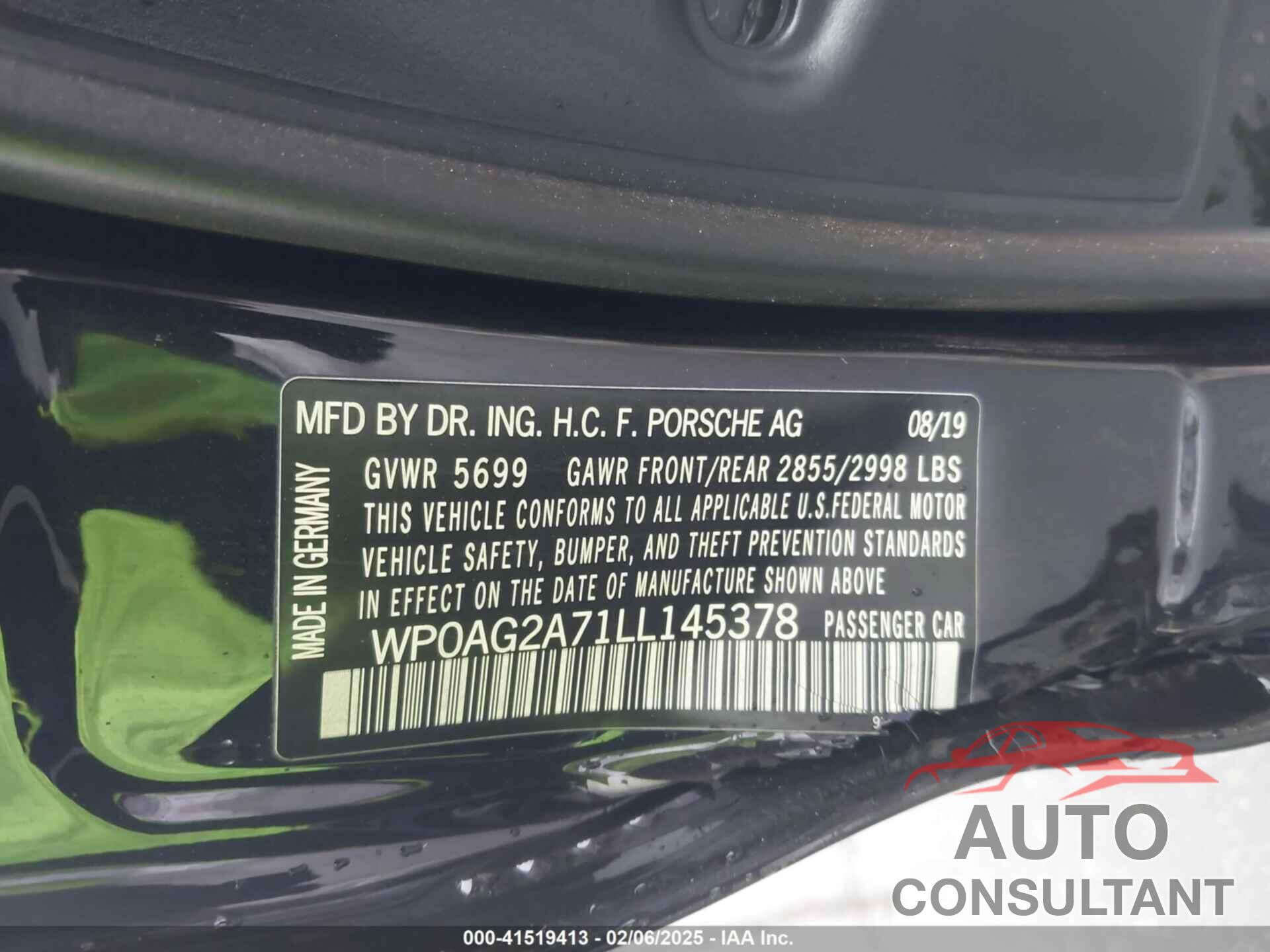 PORSCHE PANAMERA 2020 - WP0AG2A71LL145378