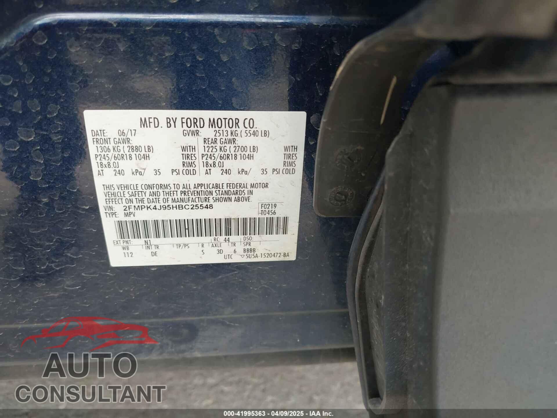 FORD EDGE 2017 - 2FMPK4J95HBC25548