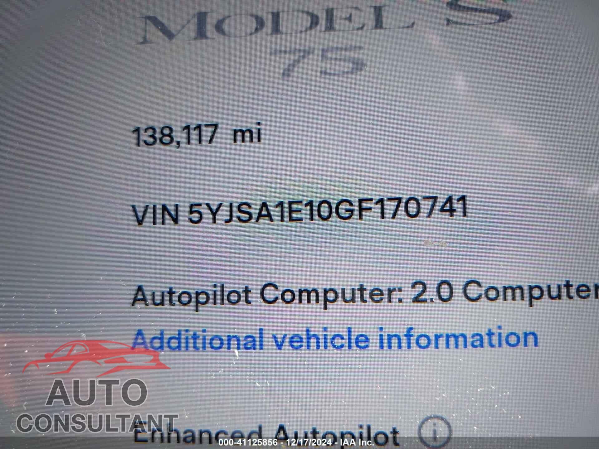 TESLA MODEL S 2016 - 5YJSA1E10GF170741