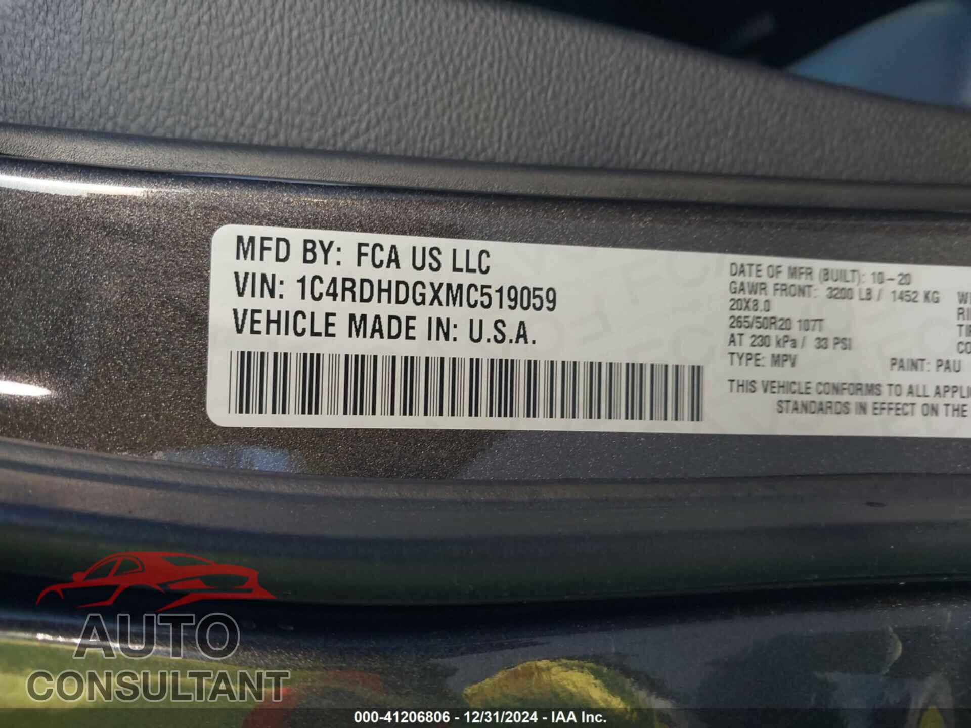 DODGE DURANGO 2021 - 1C4RDHDGXMC519059