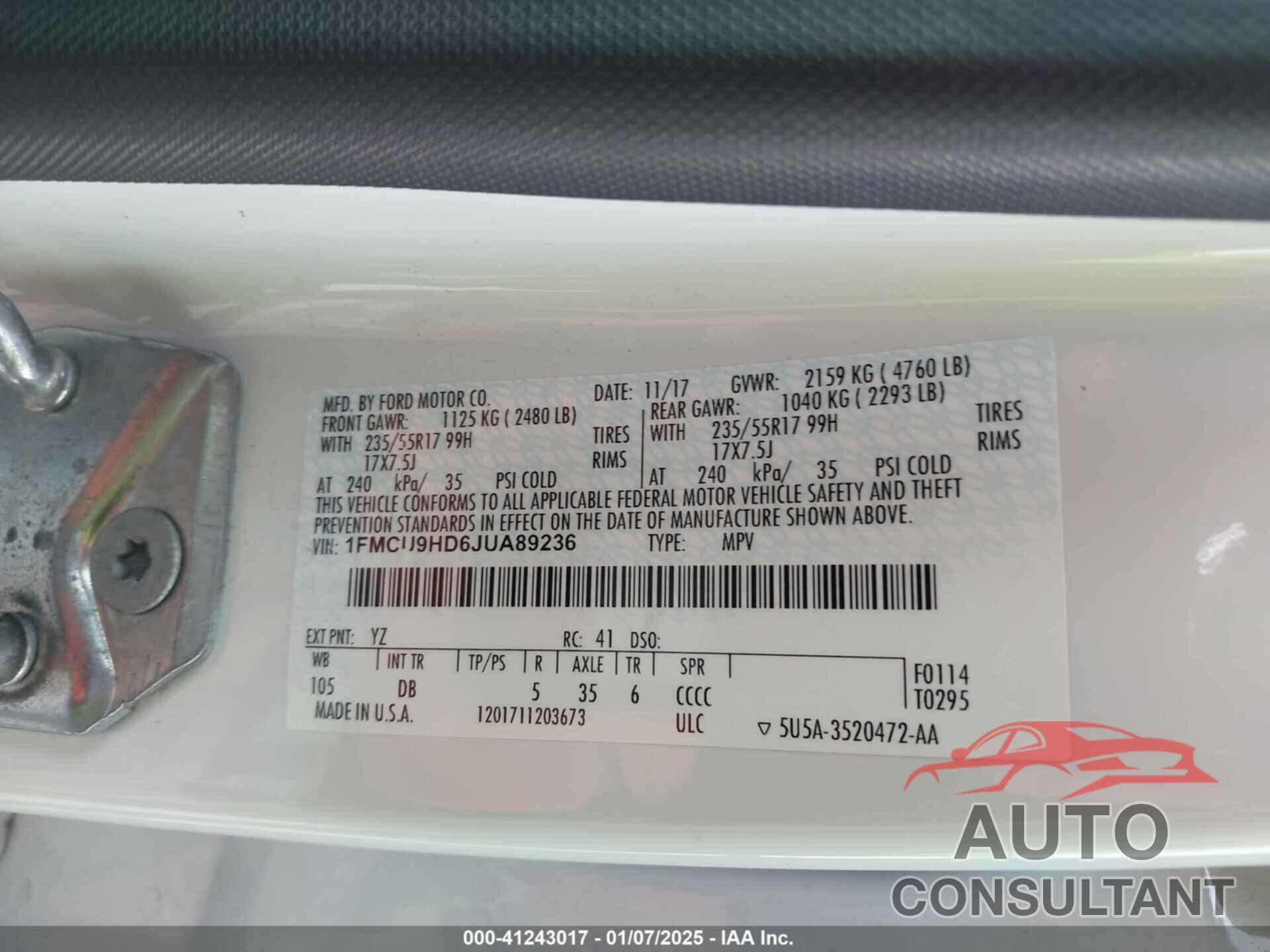 FORD ESCAPE 2018 - 1FMCU9HD6JUA89236