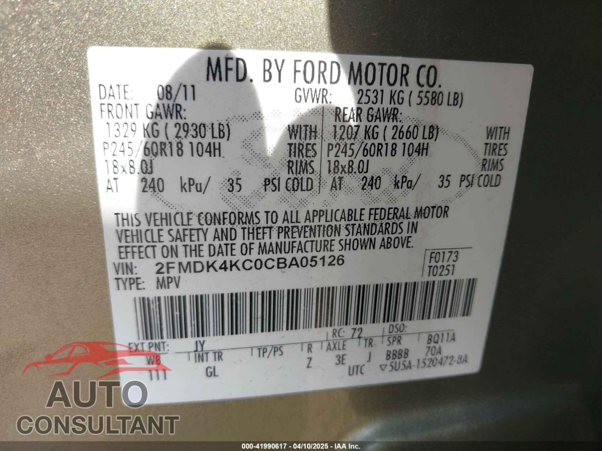 FORD EDGE 2012 - 2FMDK4KC0CBA05126