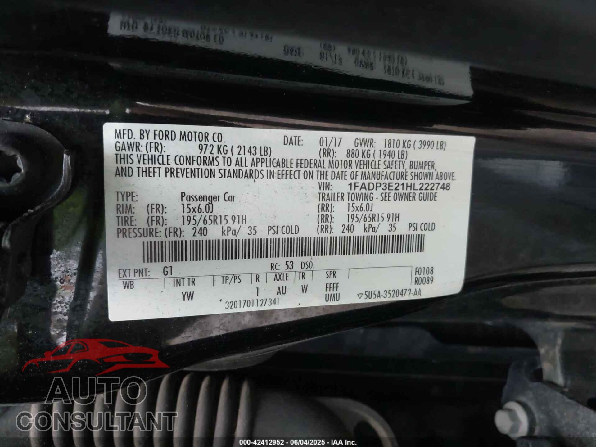 FORD FOCUS 2017 - 1FADP3E21HL222748
