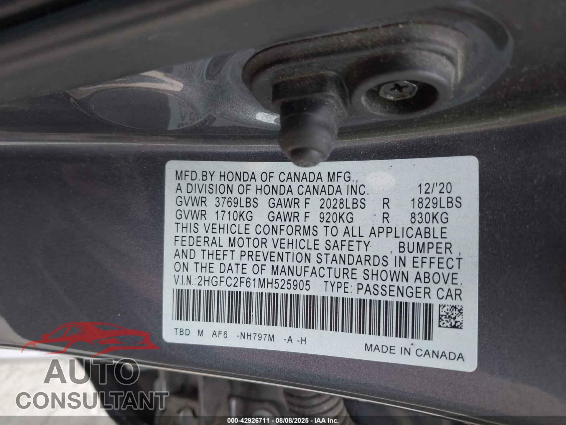 HONDA CIVIC 2021 - 2HGFC2F61MH525905