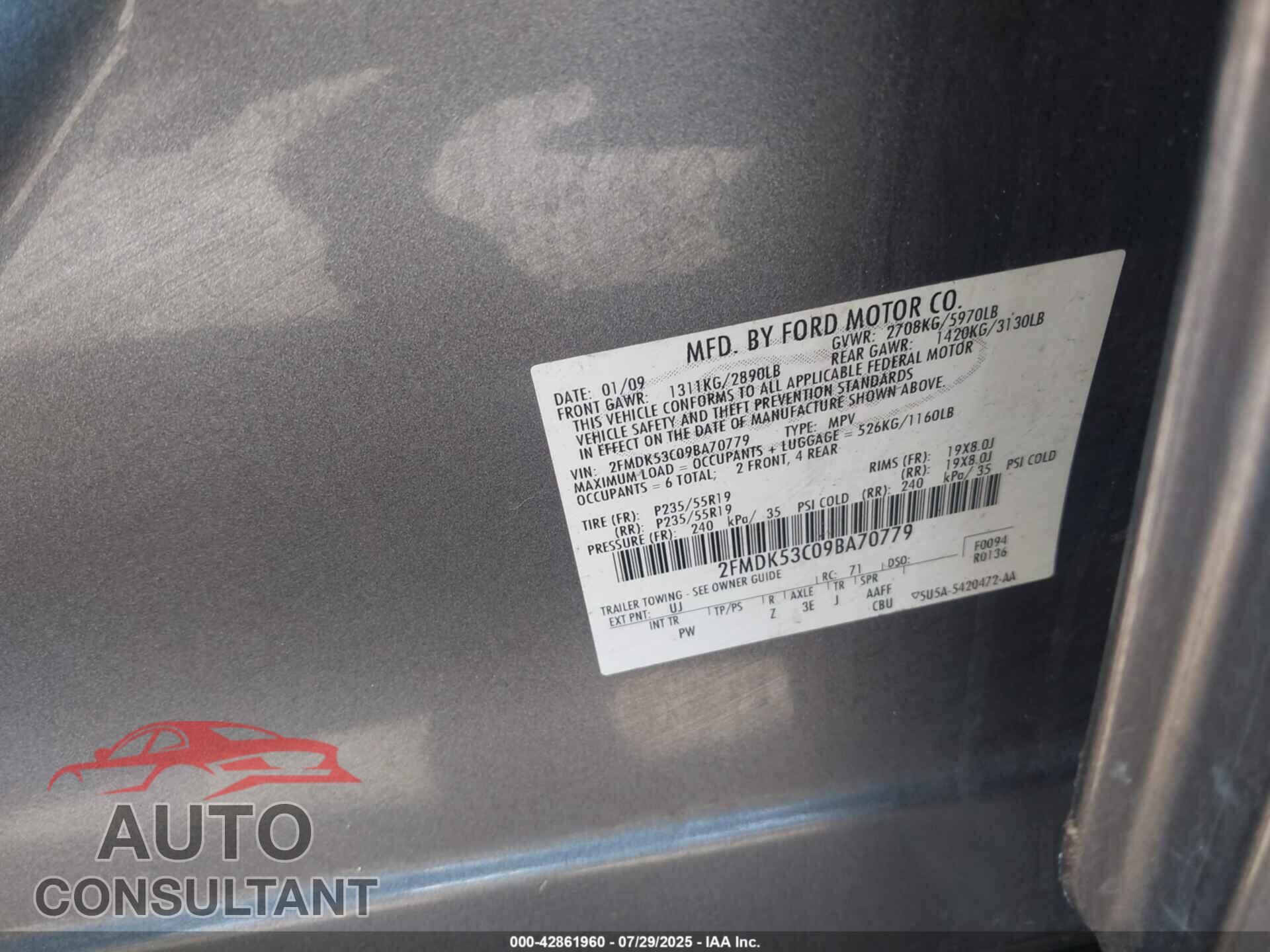 FORD FLEX 2009 - 2FMDK53C09BA70779