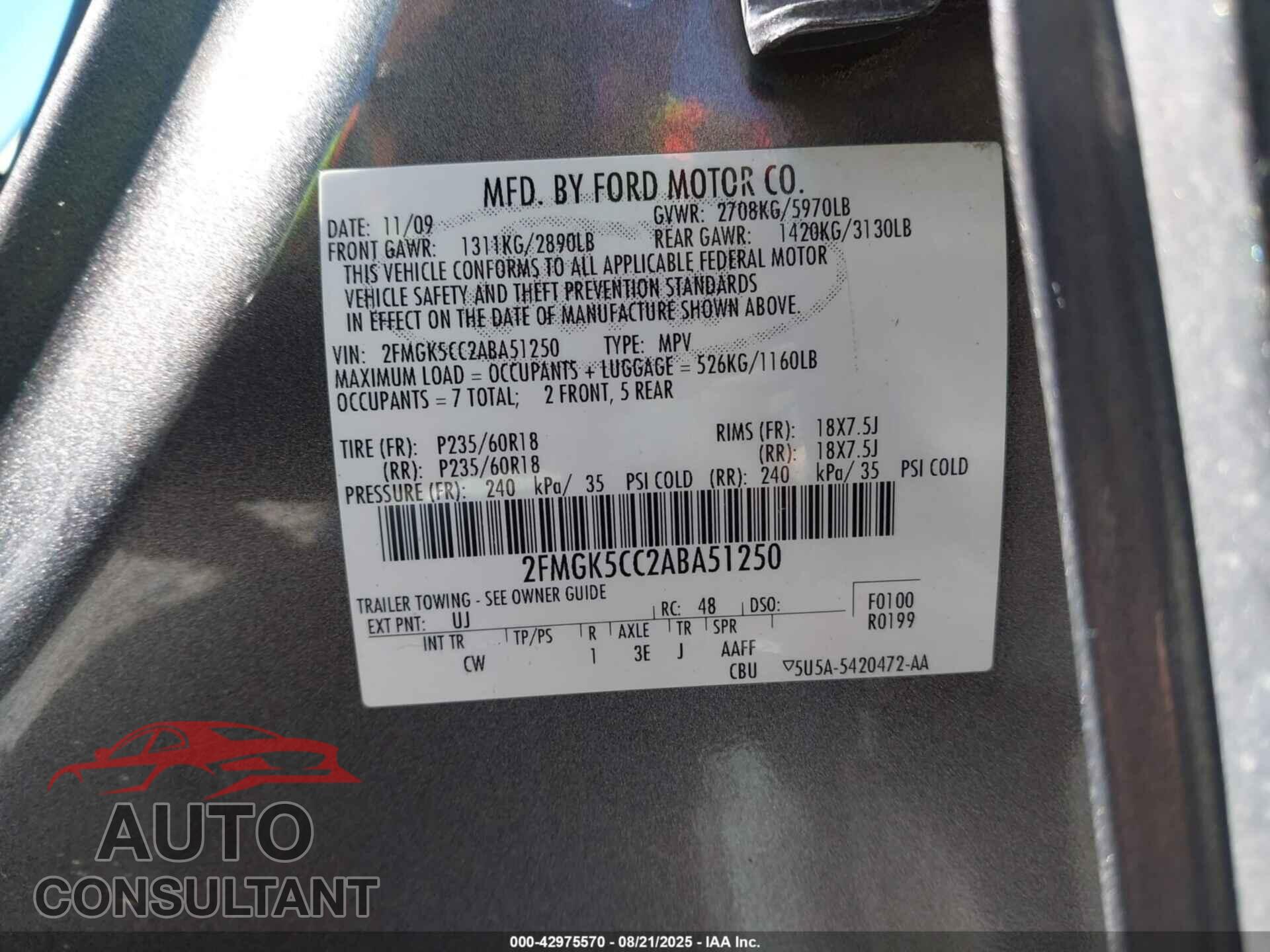 FORD FLEX 2010 - 2FMGK5CC2ABA51250