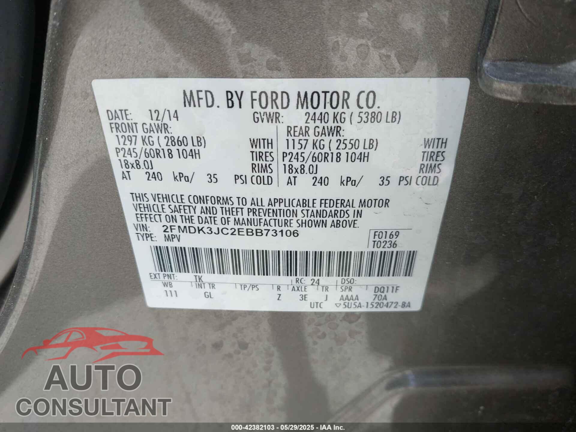 FORD EDGE 2014 - 2FMDK3JC2EBB73106