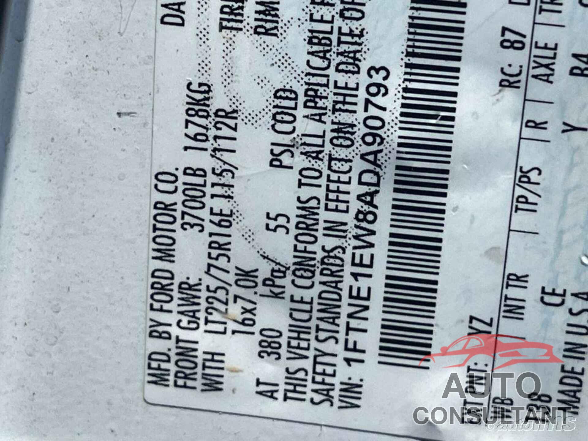 FORD E-150 2010 - 1FTNE1EW8ADA90793
