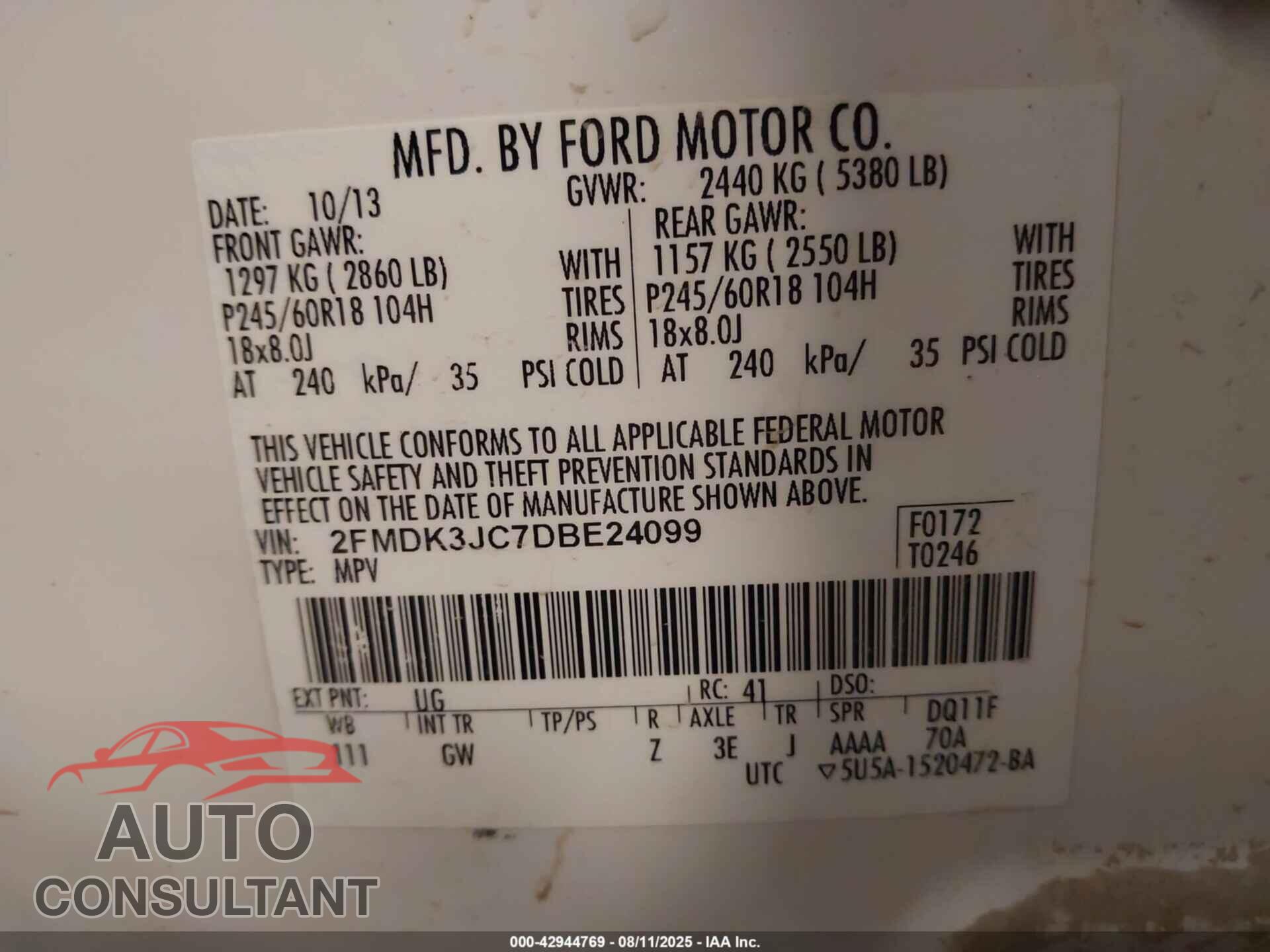 FORD EDGE 2013 - 2FMDK3JC7DBE24099