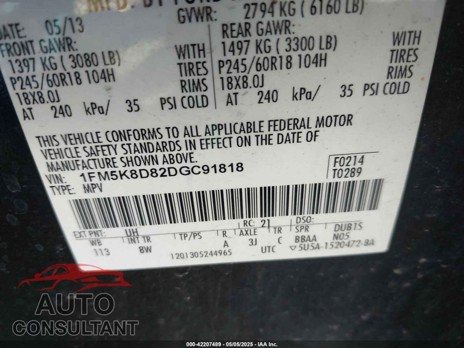FORD EXPLORER 2013 - 1FM5K8D82DGC91818