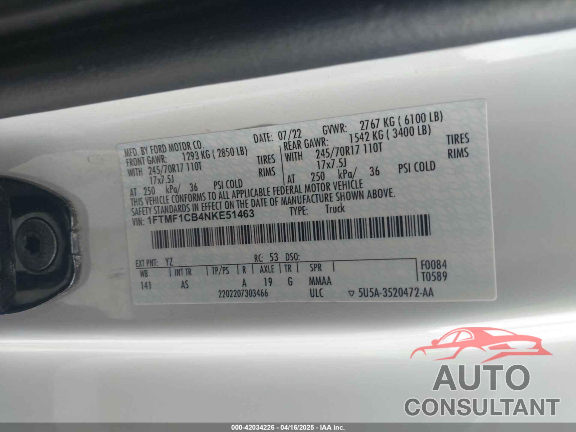FORD F-150 2022 - 1FTMF1CB4NKE51463