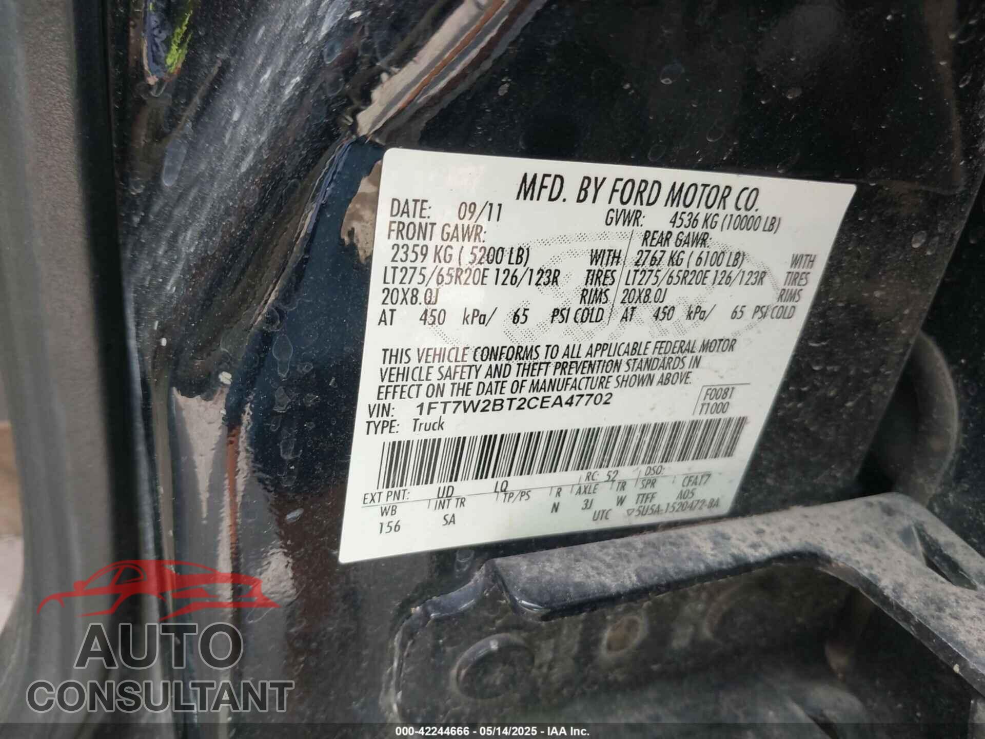 FORD F-250 2012 - 1FT7W2BT2CEA47702