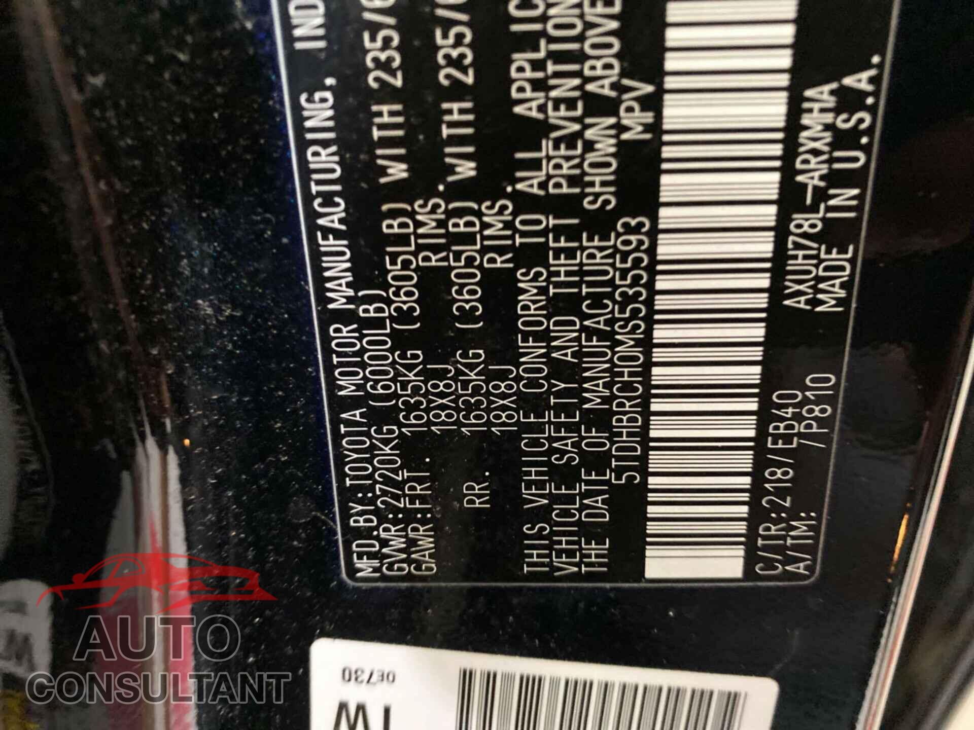 TOYOTA HIGHLANDER 2021 - 5TDHBRCH0MS535593