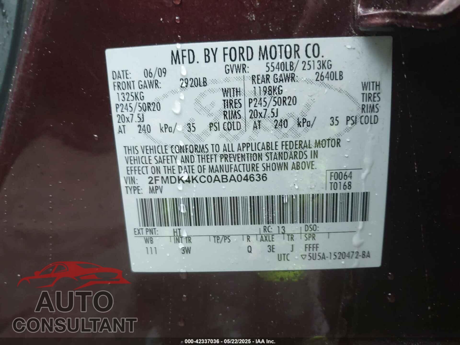 FORD EDGE 2010 - 2FMDK4KC0ABA04636