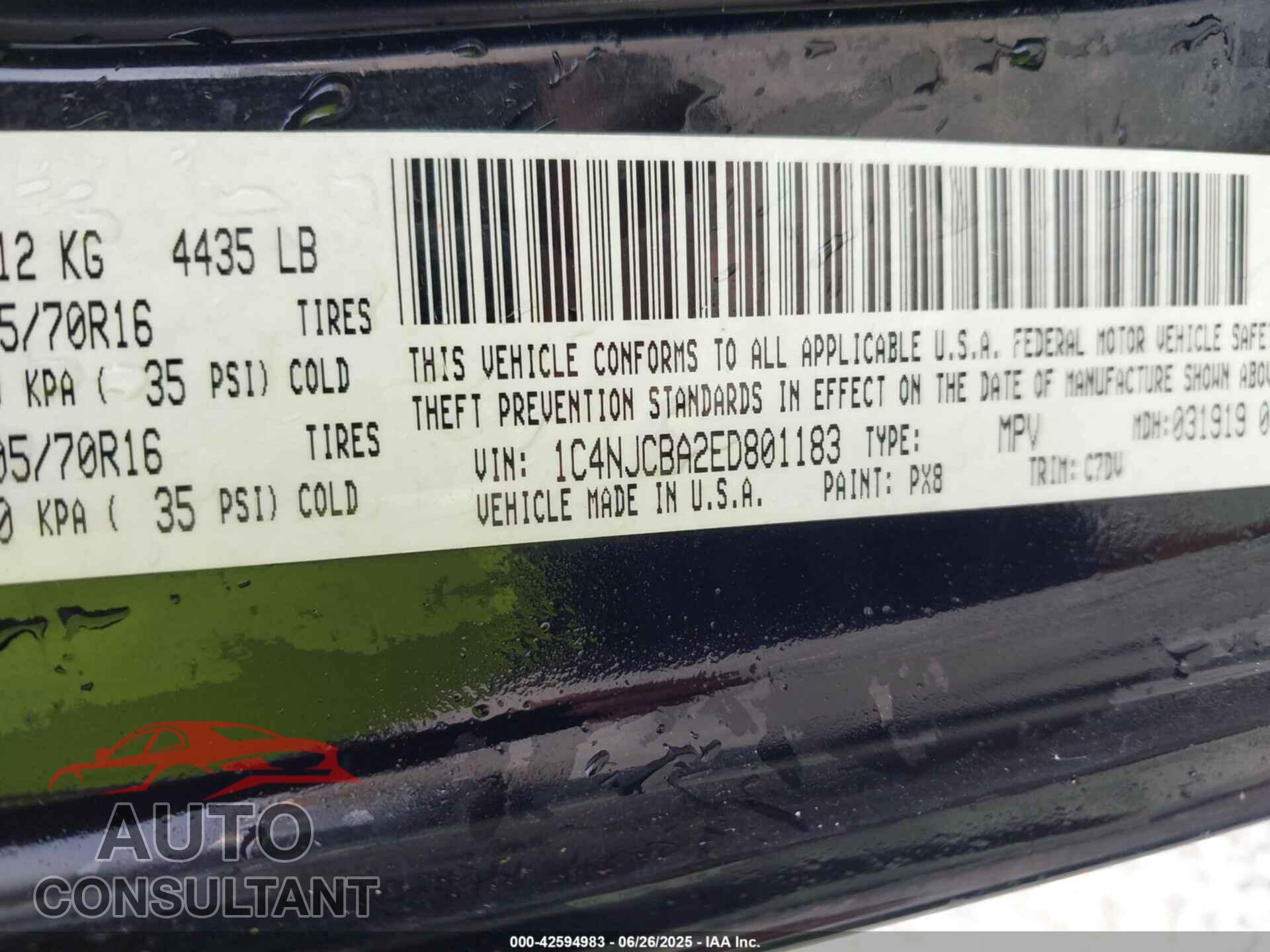 JEEP COMPASS 2014 - 1C4NJCBA2ED801183