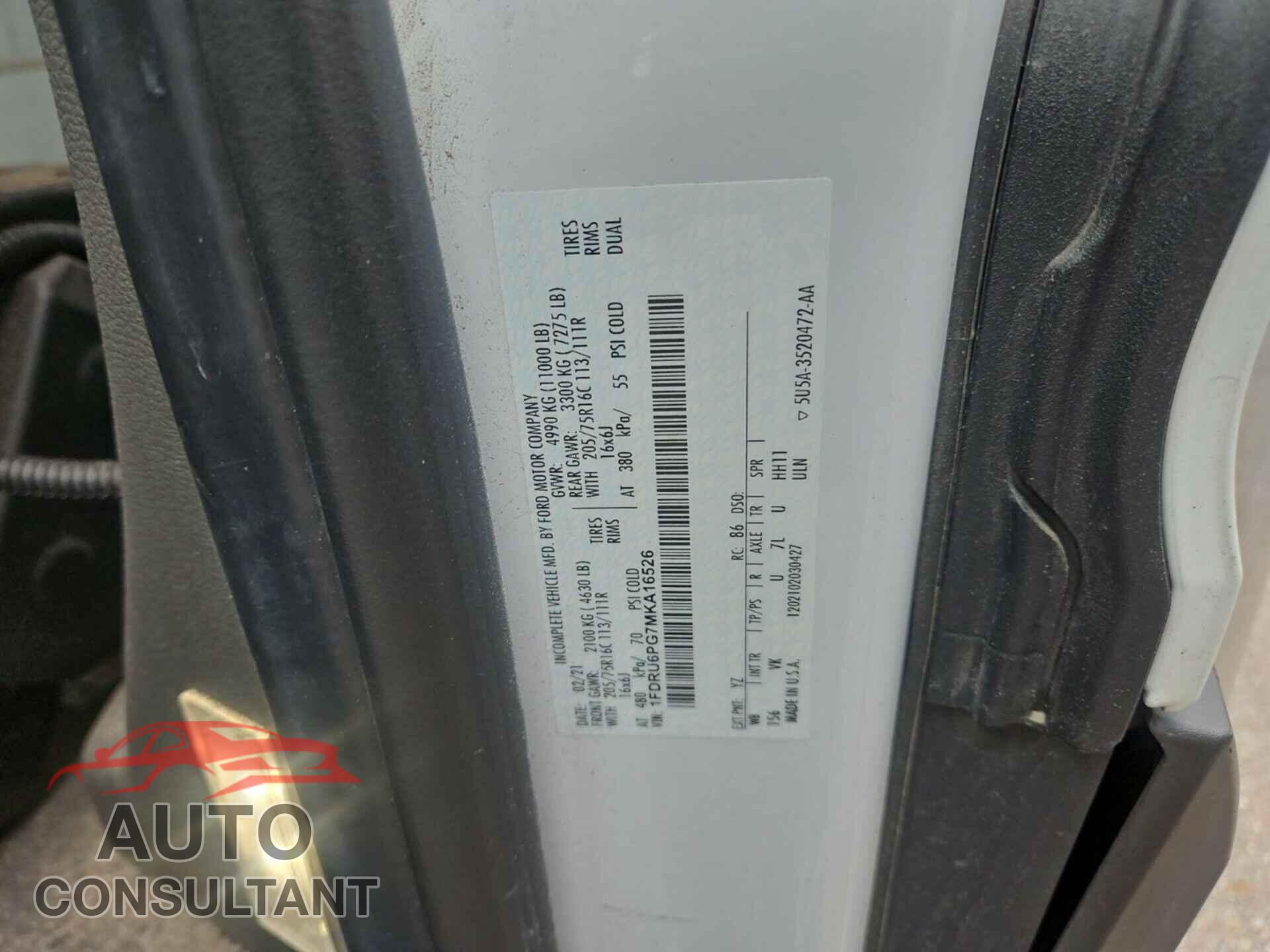 FORD TRANSIT 2021 - 1FDRU6PG7MKA16526