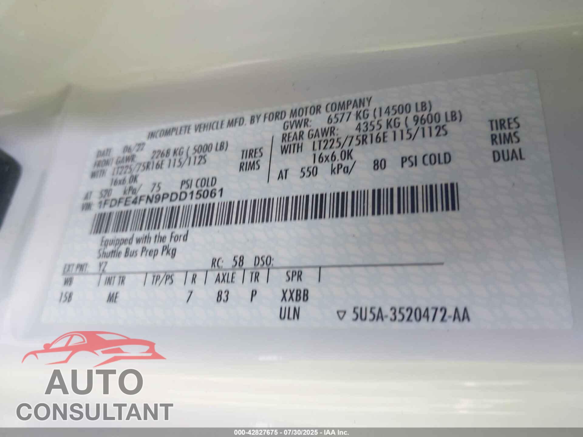 FORD E-450 CUTAWAY 2023 - 1FDFE4FN9PDD15061