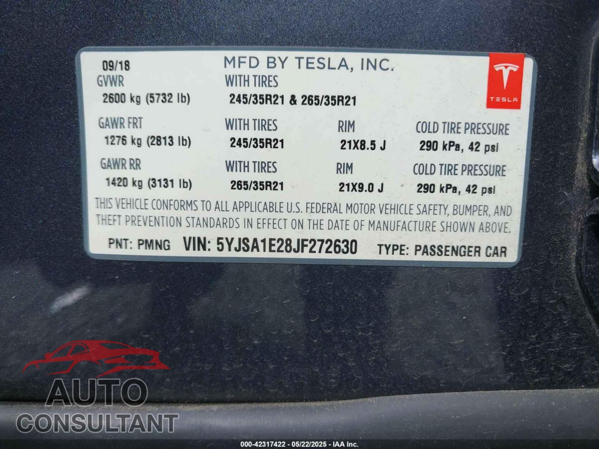 TESLA MODEL S 2018 - 5YJSA1E28JF272630