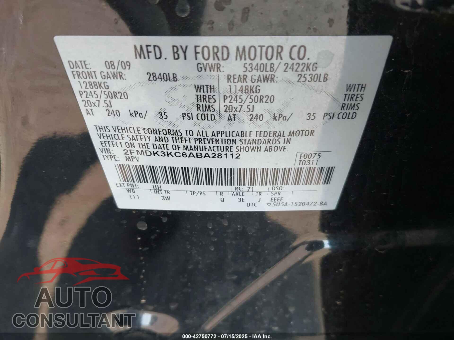 FORD EDGE 2010 - 2FMDK3KC6ABA28112