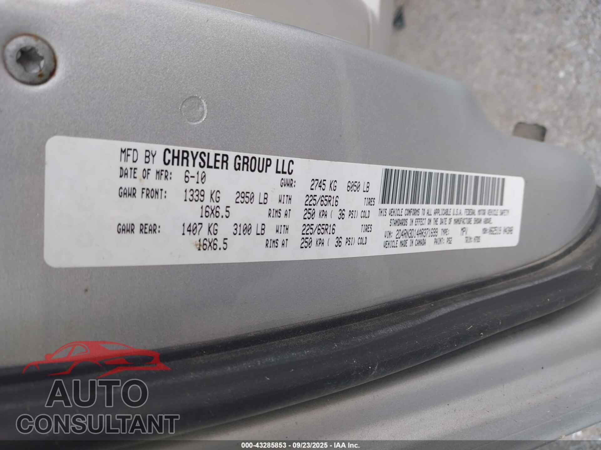 DODGE GRAND CARAVAN 2010 - 2D4RN3D14AR371699